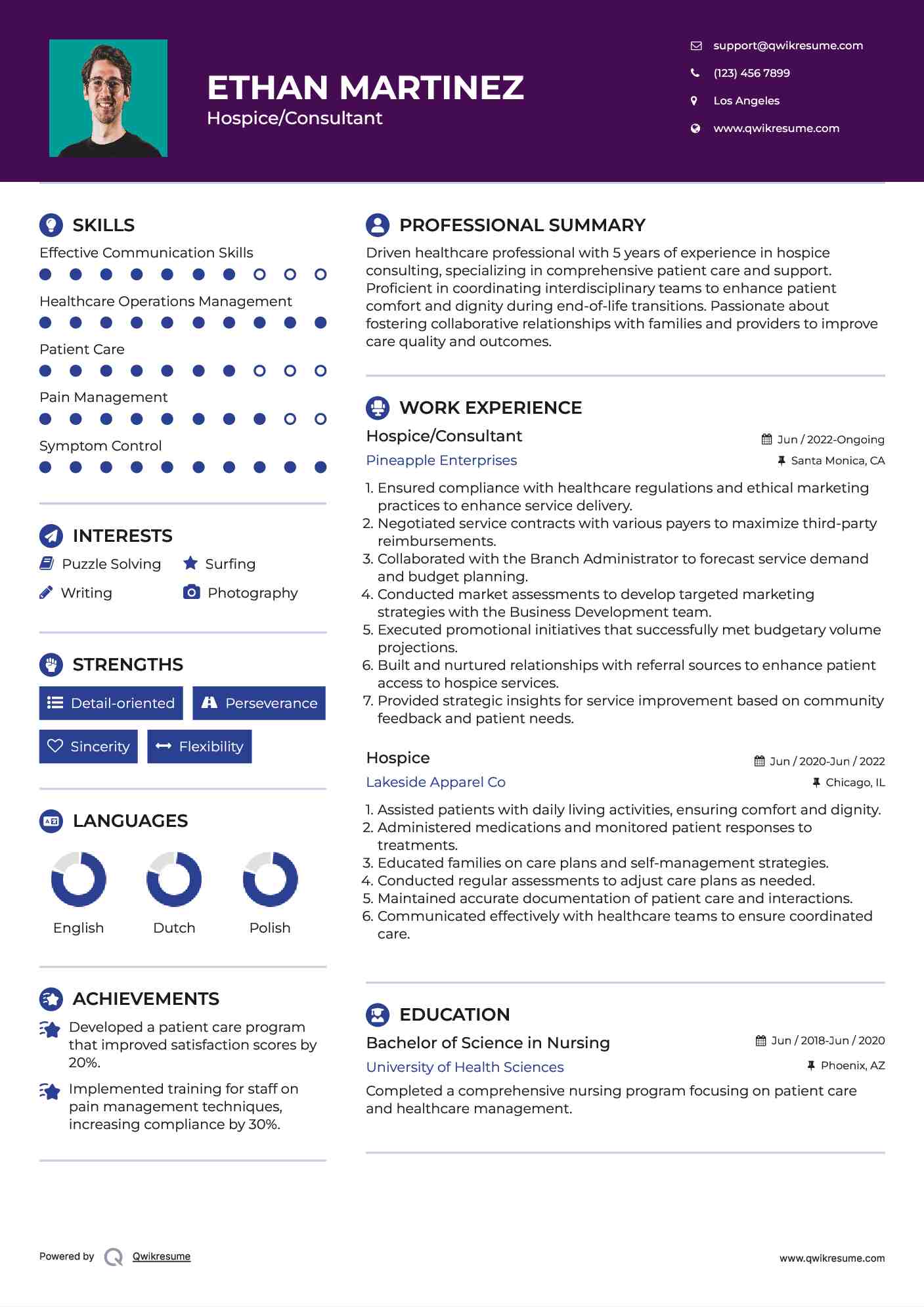 Hospice/Consultant Resume Sample