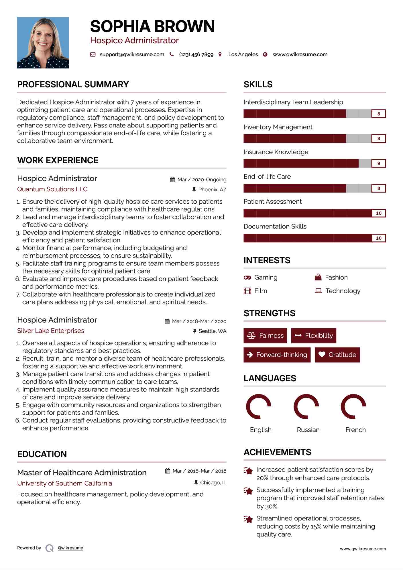Hospice Administrator Resume Model