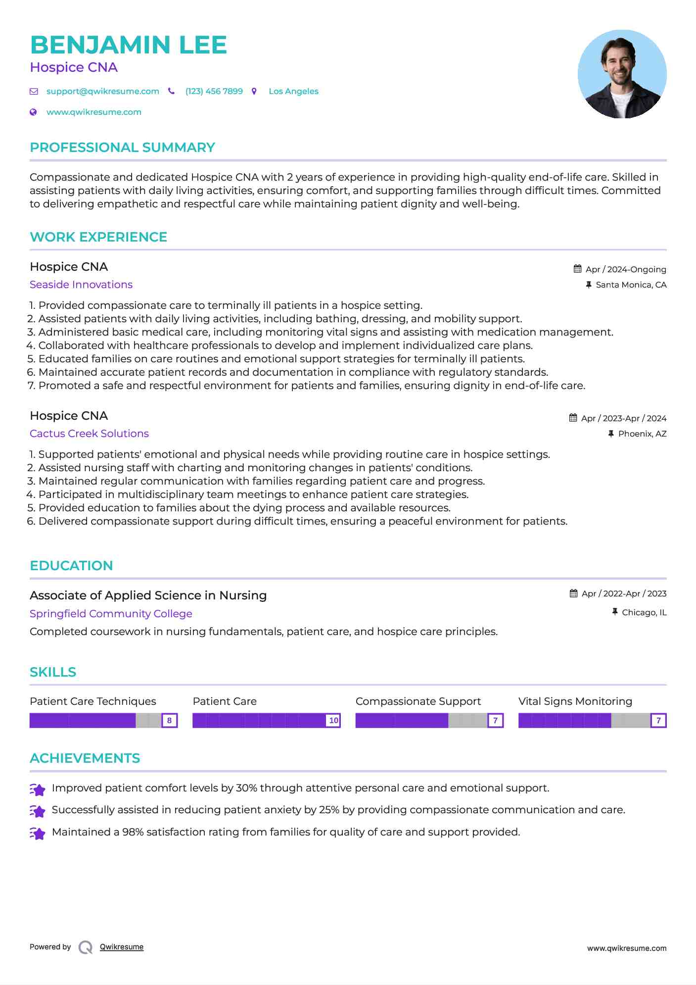 Hospice CNA Resume Sample
