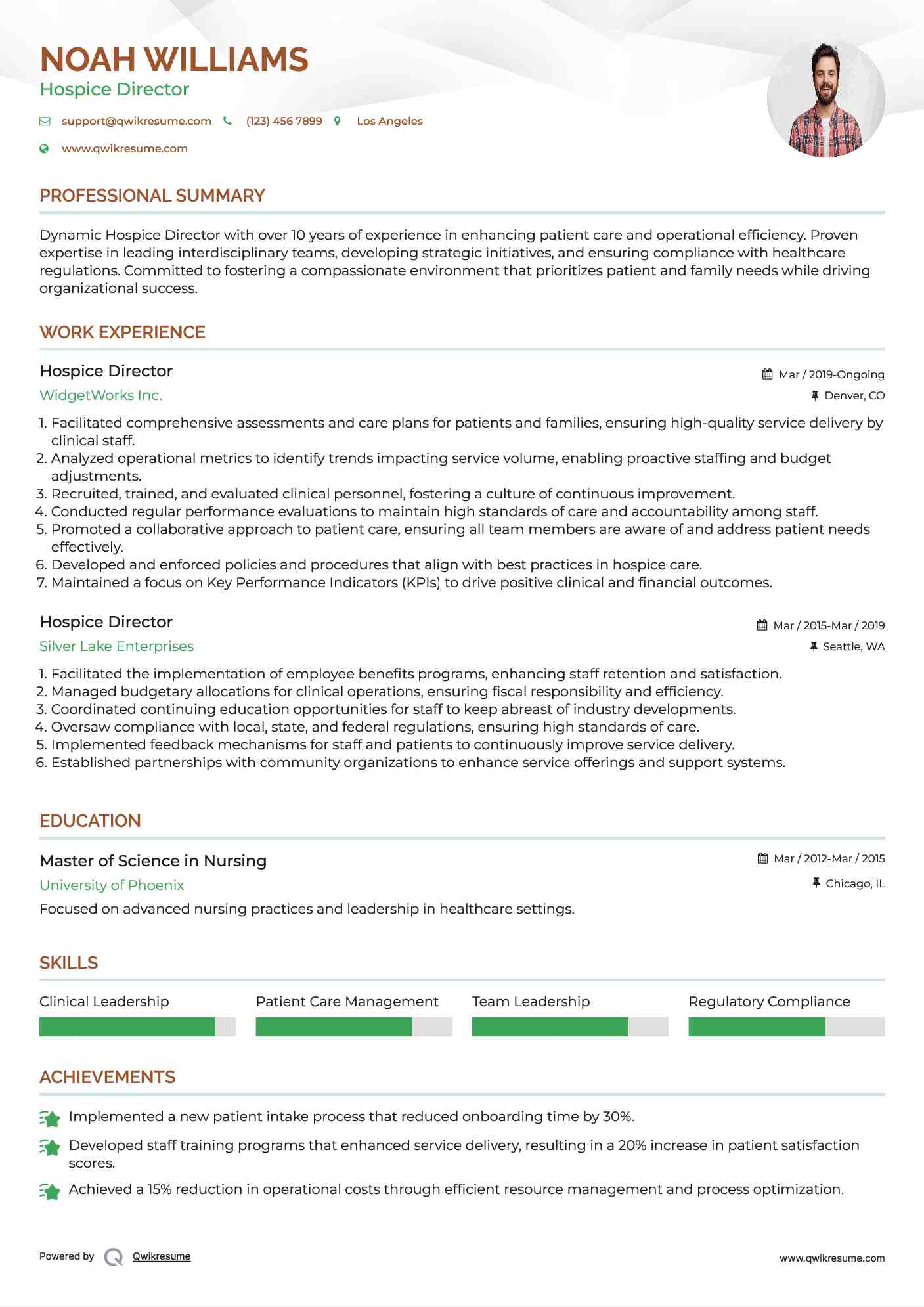 Hospice Director Resume Model