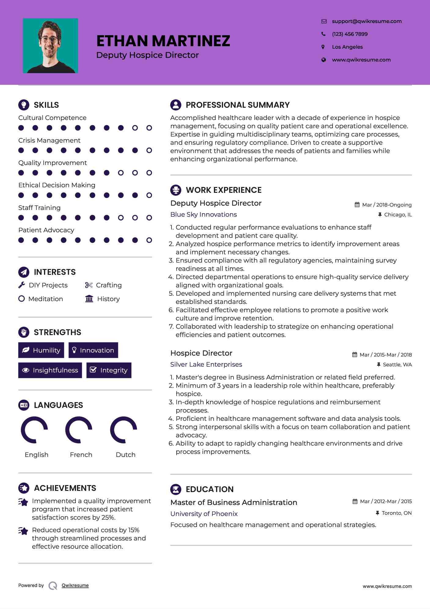 Deputy Hospice Director Resume Example