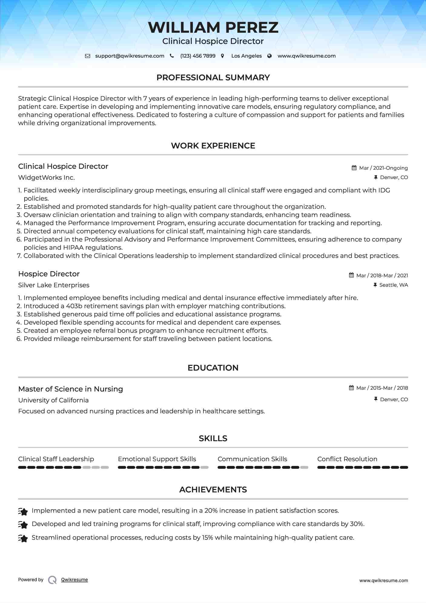 Clinical Hospice Director Resume Example