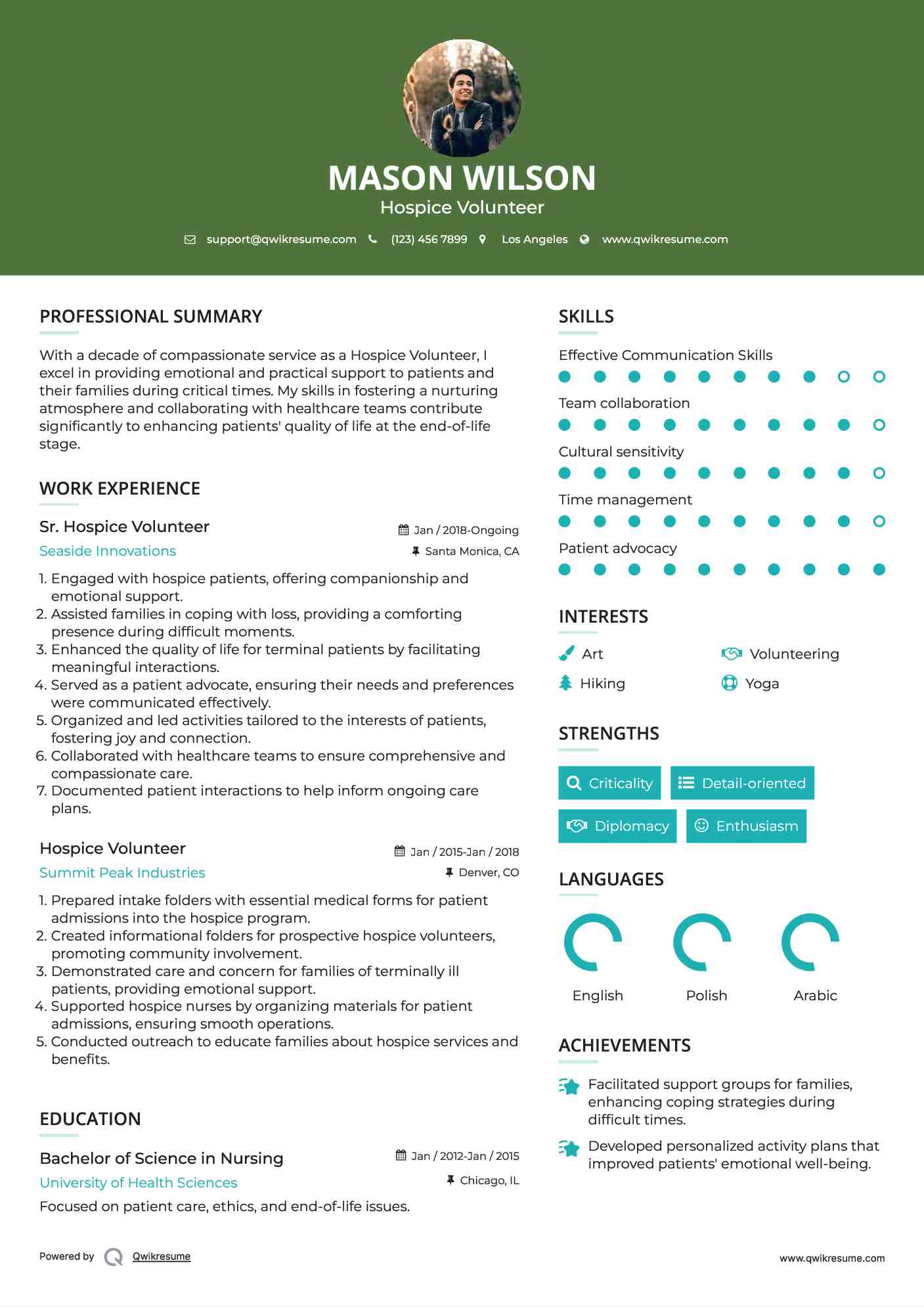 Sr. Hospice Volunteer Resume Format