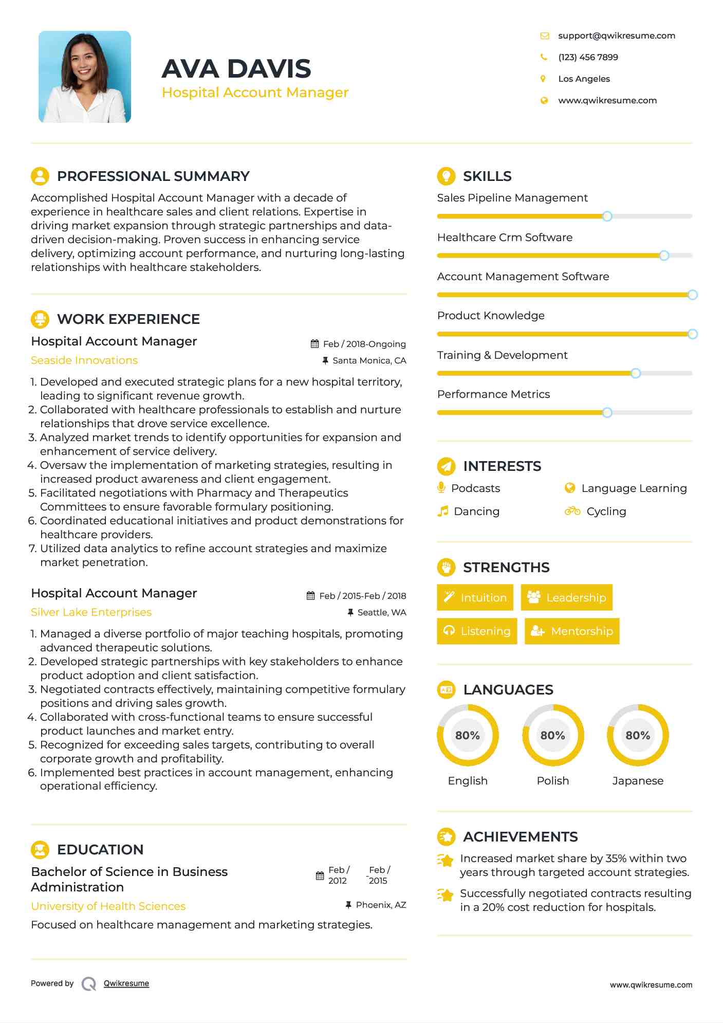 Hospital Account Manager Resume Sample