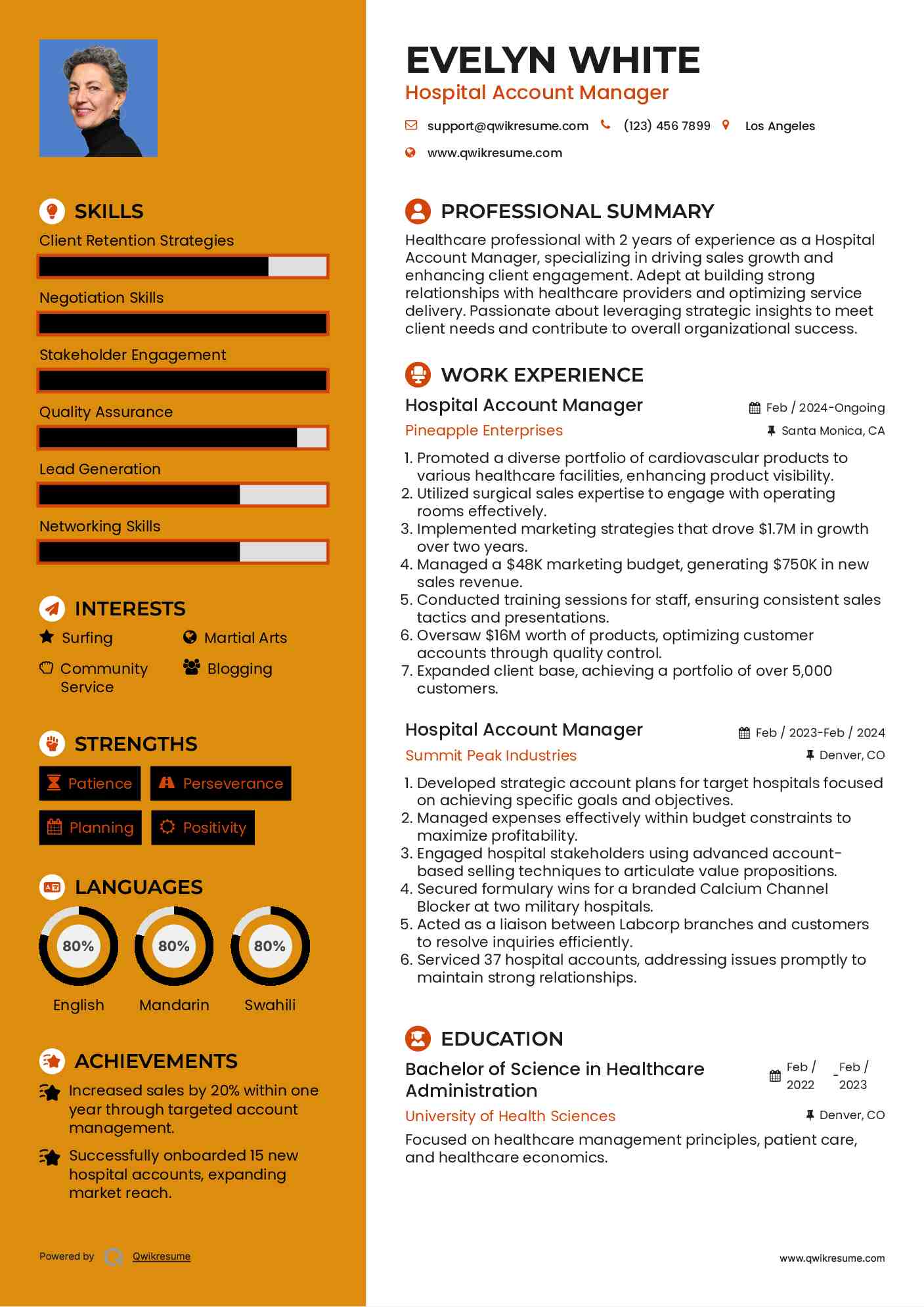 Hospital Account Manager Resume Sample