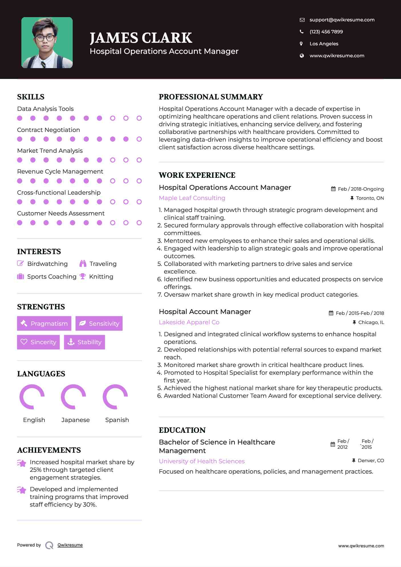 Hospital Operations Account Manager Resume Sample