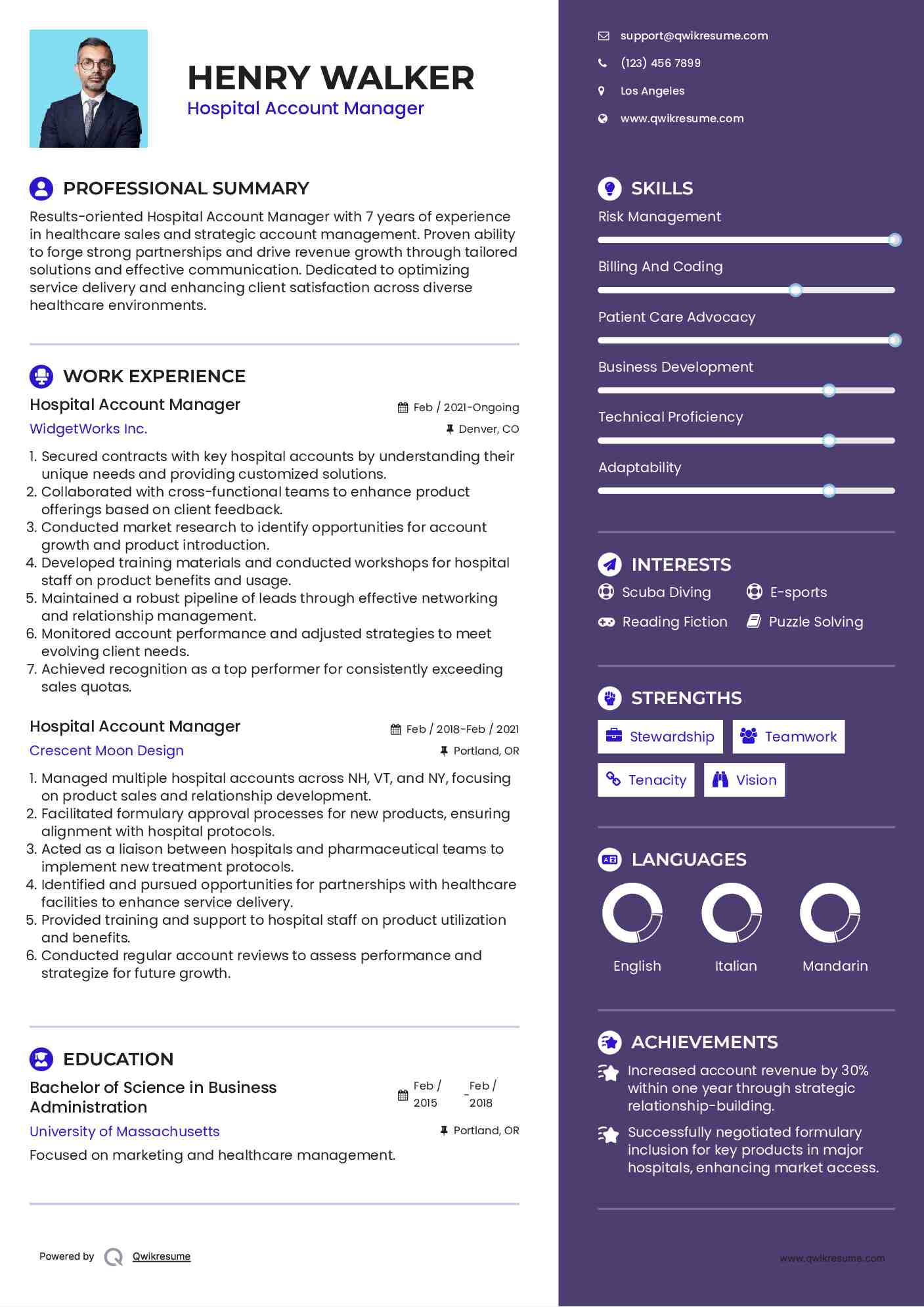 Hospital Account Manager Resume Sample