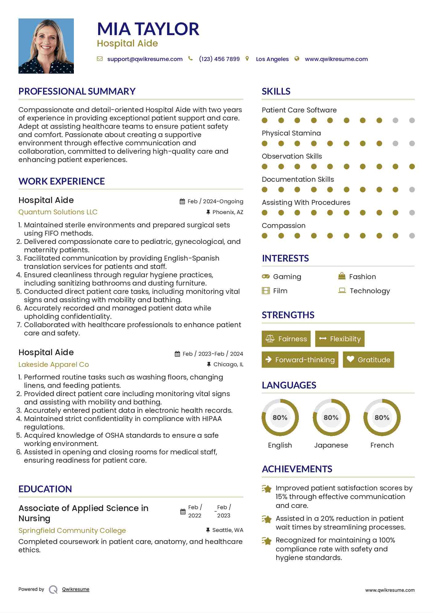 Hospital Aide Resume Model
