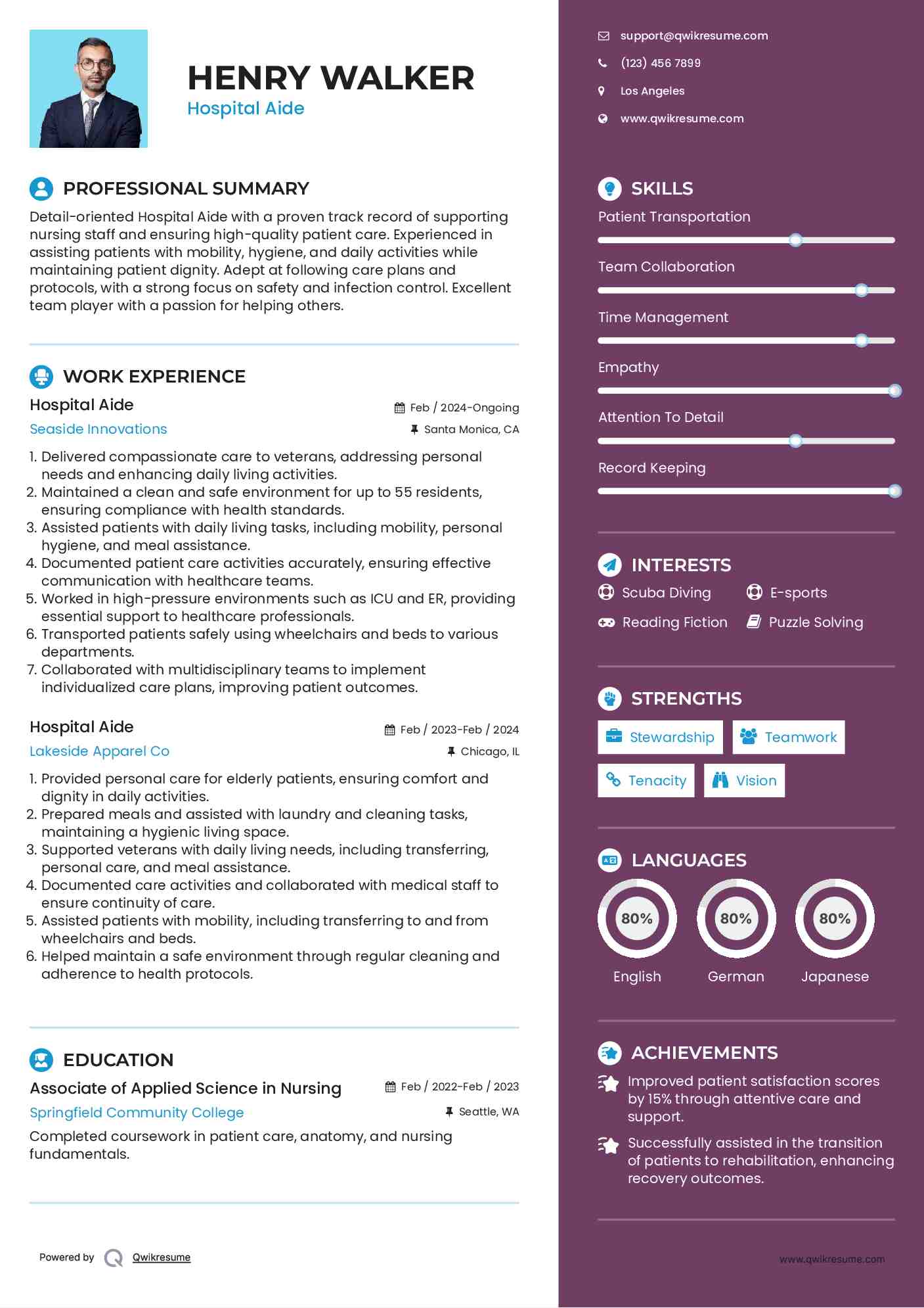 Hospital Aide Resume Template