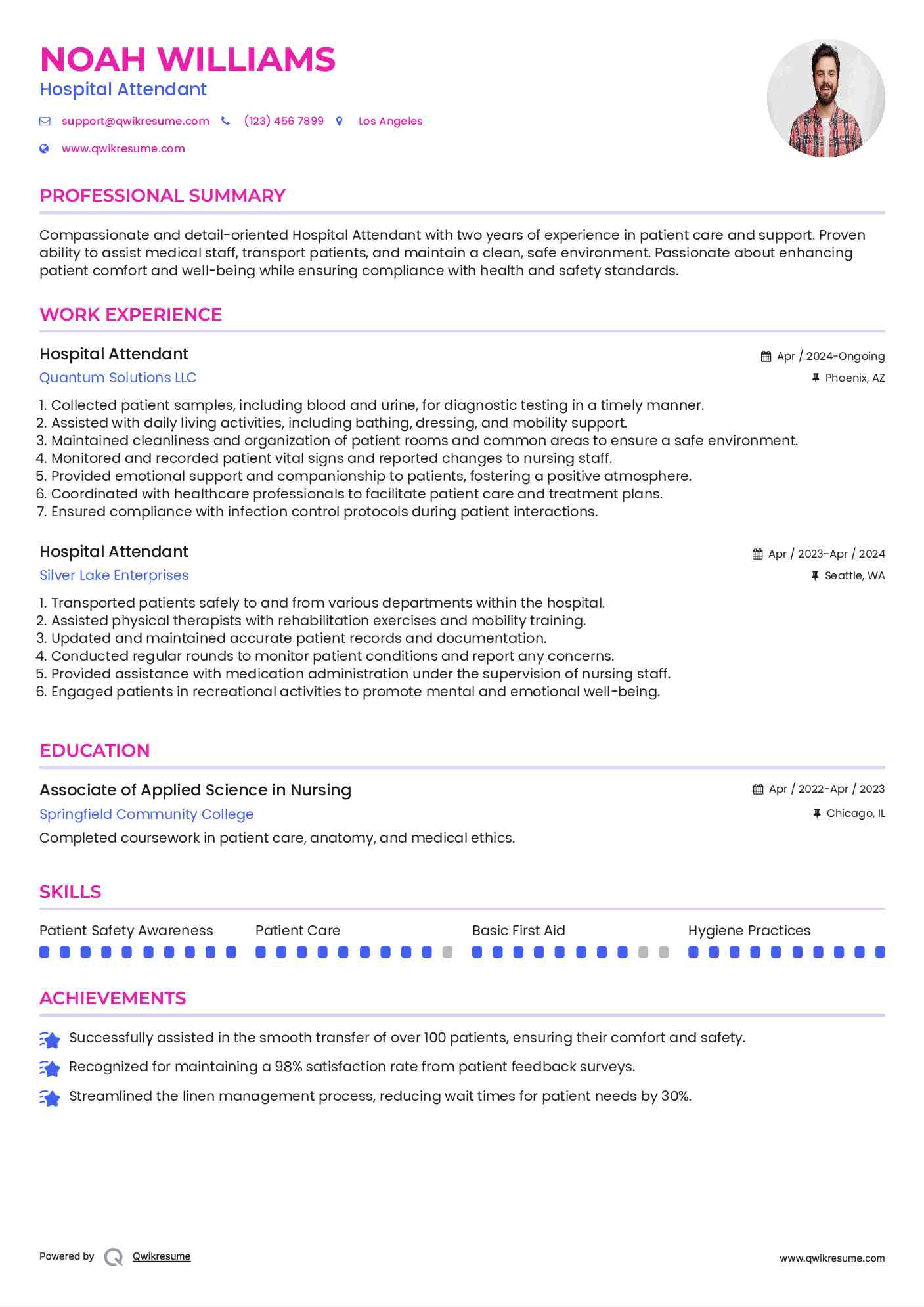 Hospital Attendant Resume Template