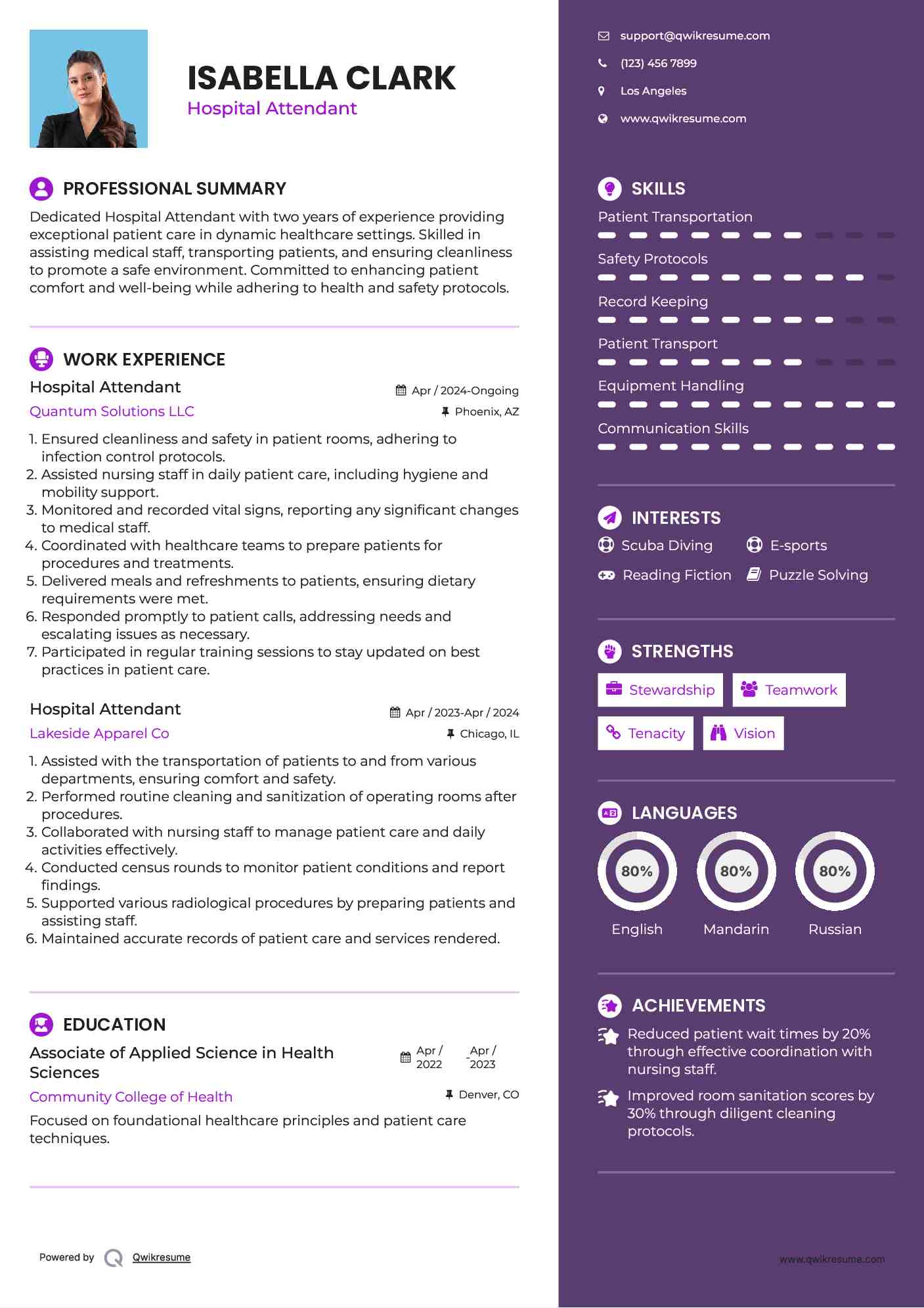 Hospital Attendant Resume Format