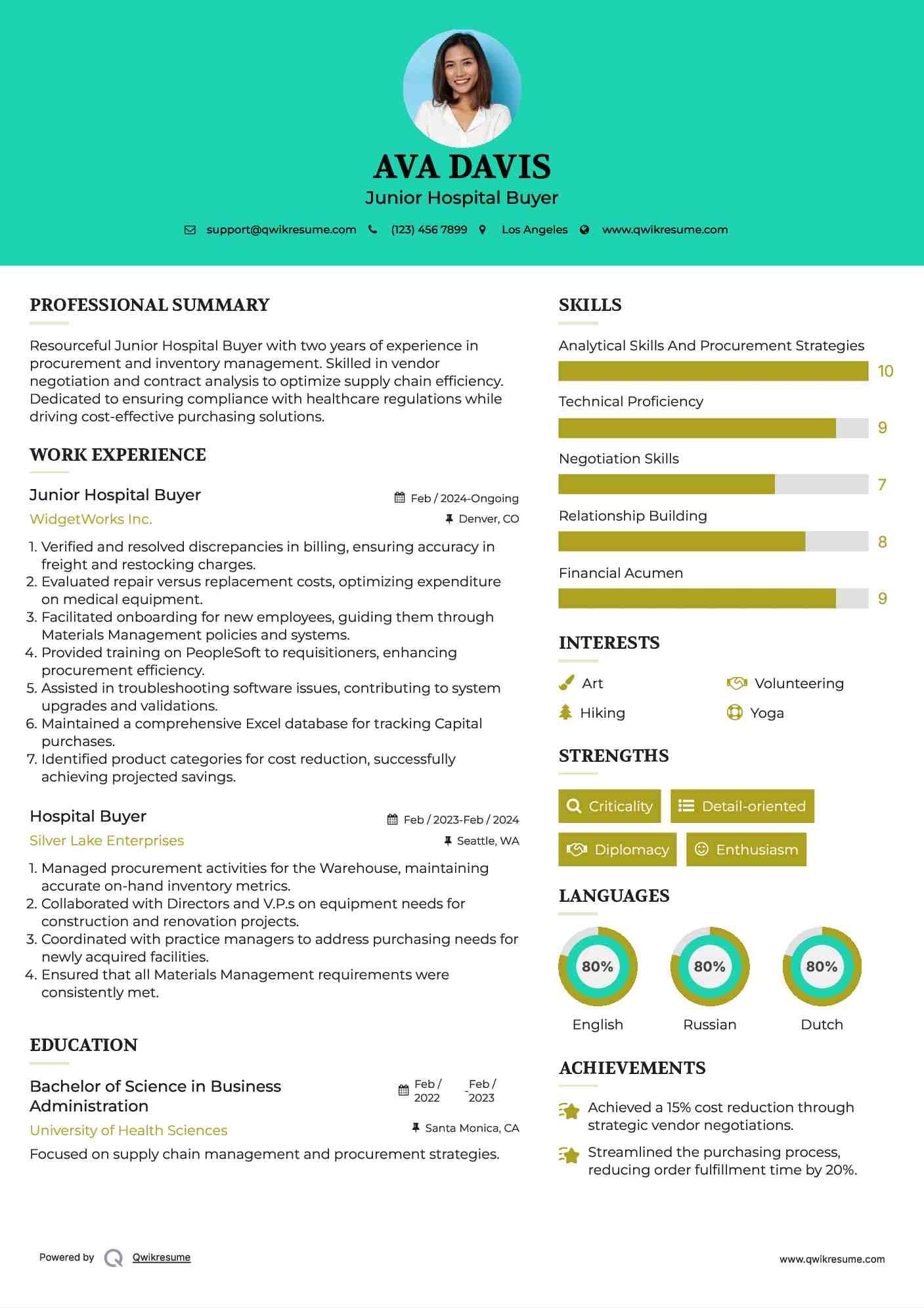 Junior Hospital Buyer Resume Sample