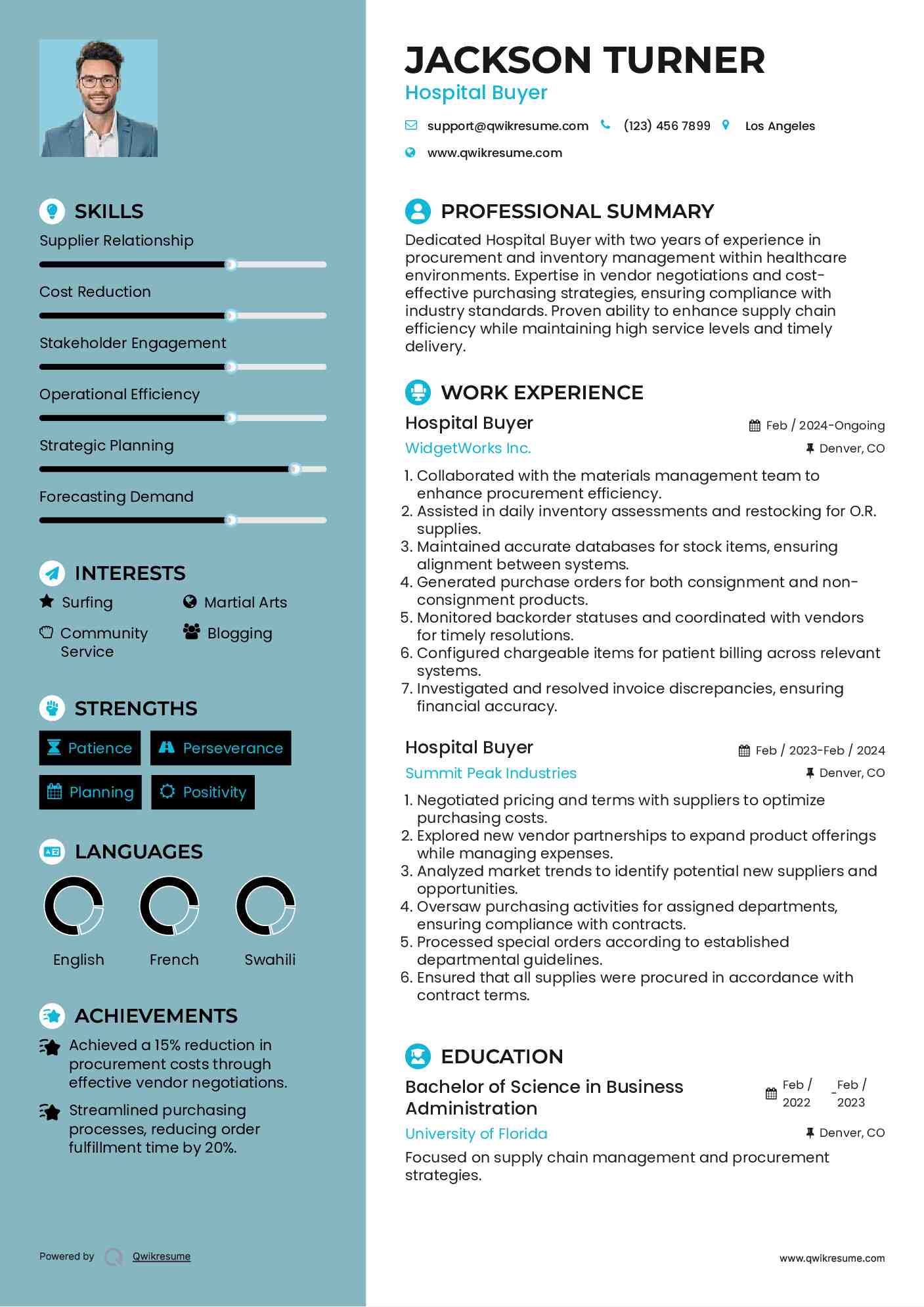 Hospital Buyer Resume Model