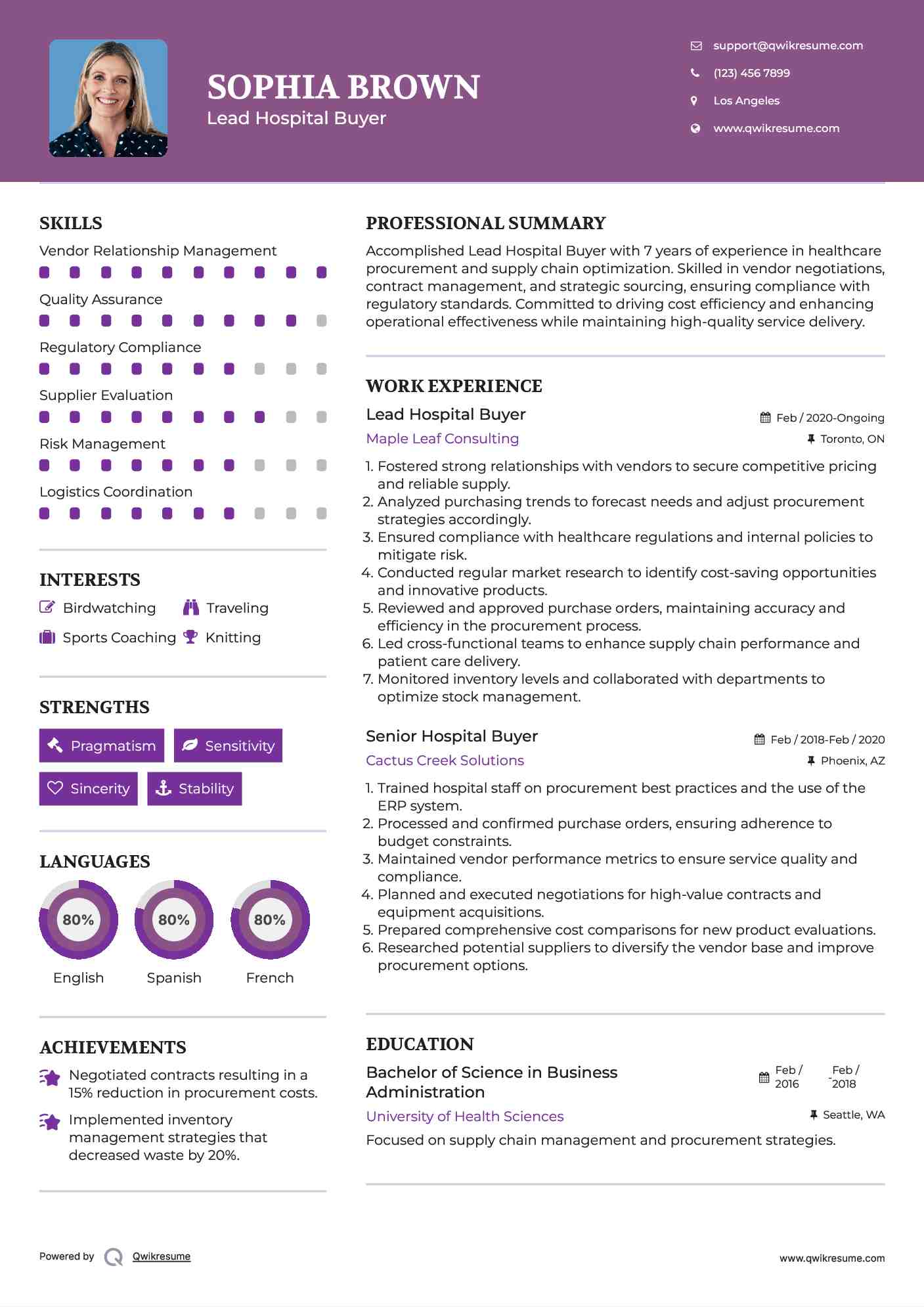 Lead Hospital Buyer Resume Example