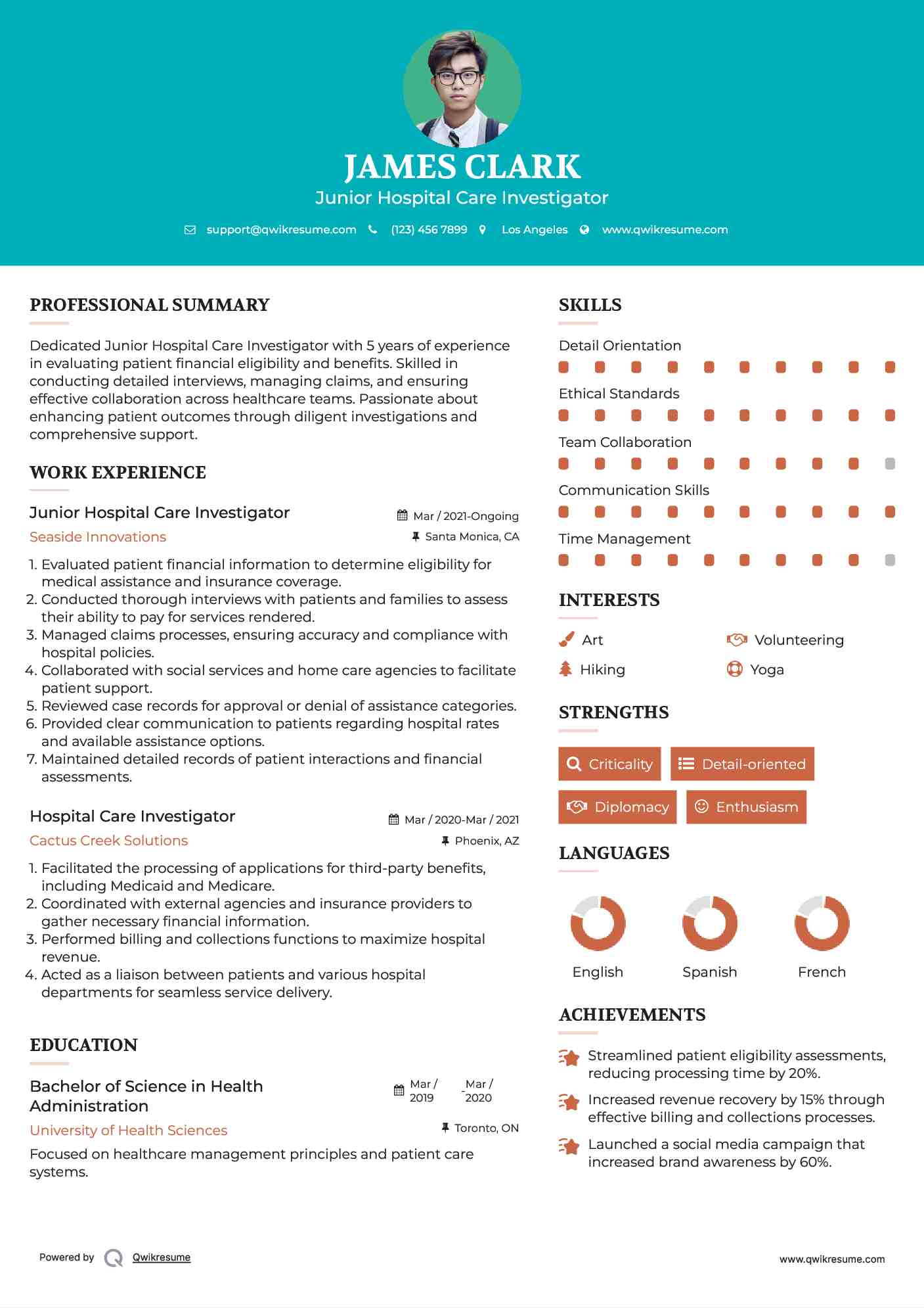 Junior Hospital Care Investigator Resume Sample