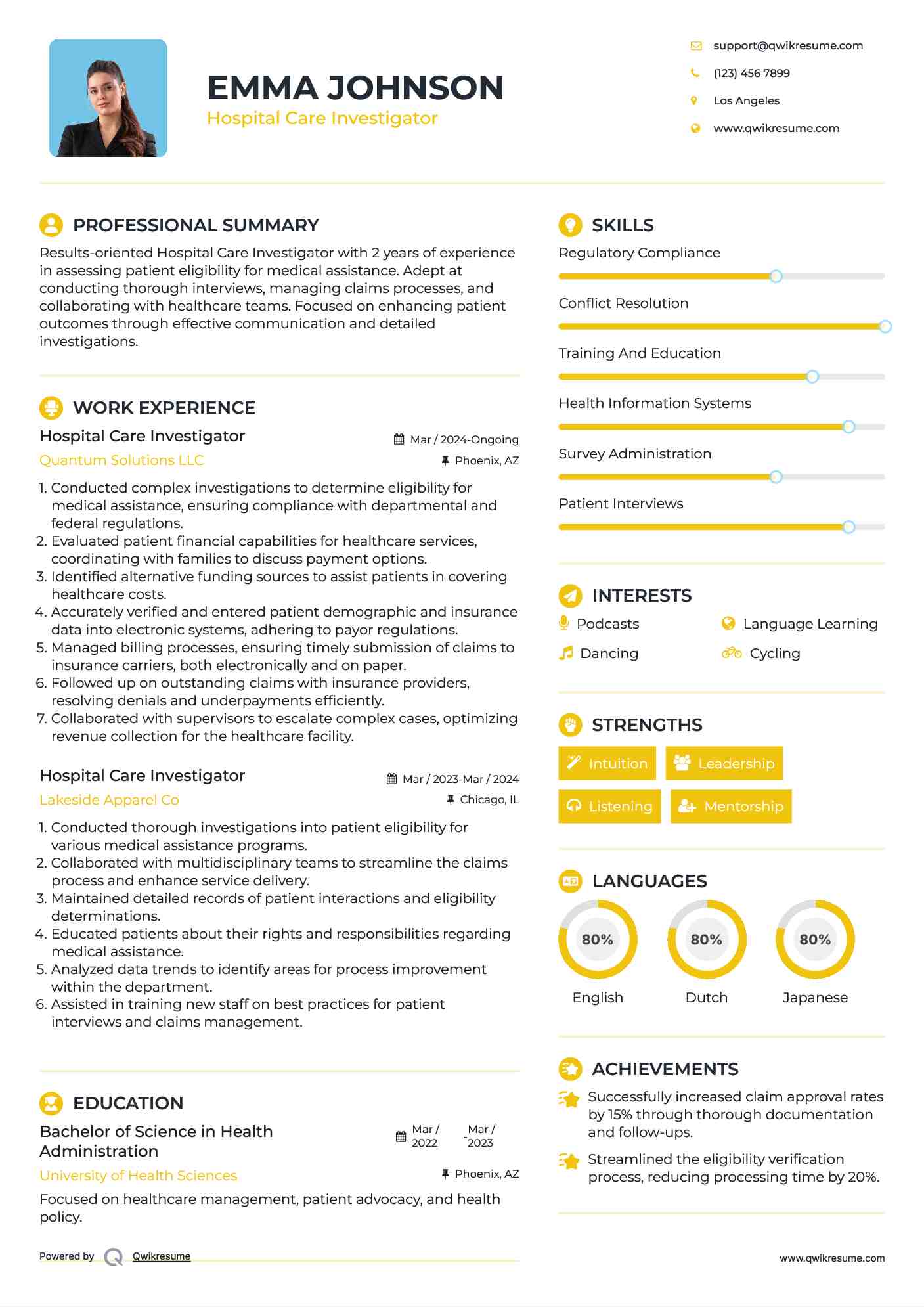 Hospital Care Investigator Resume Template