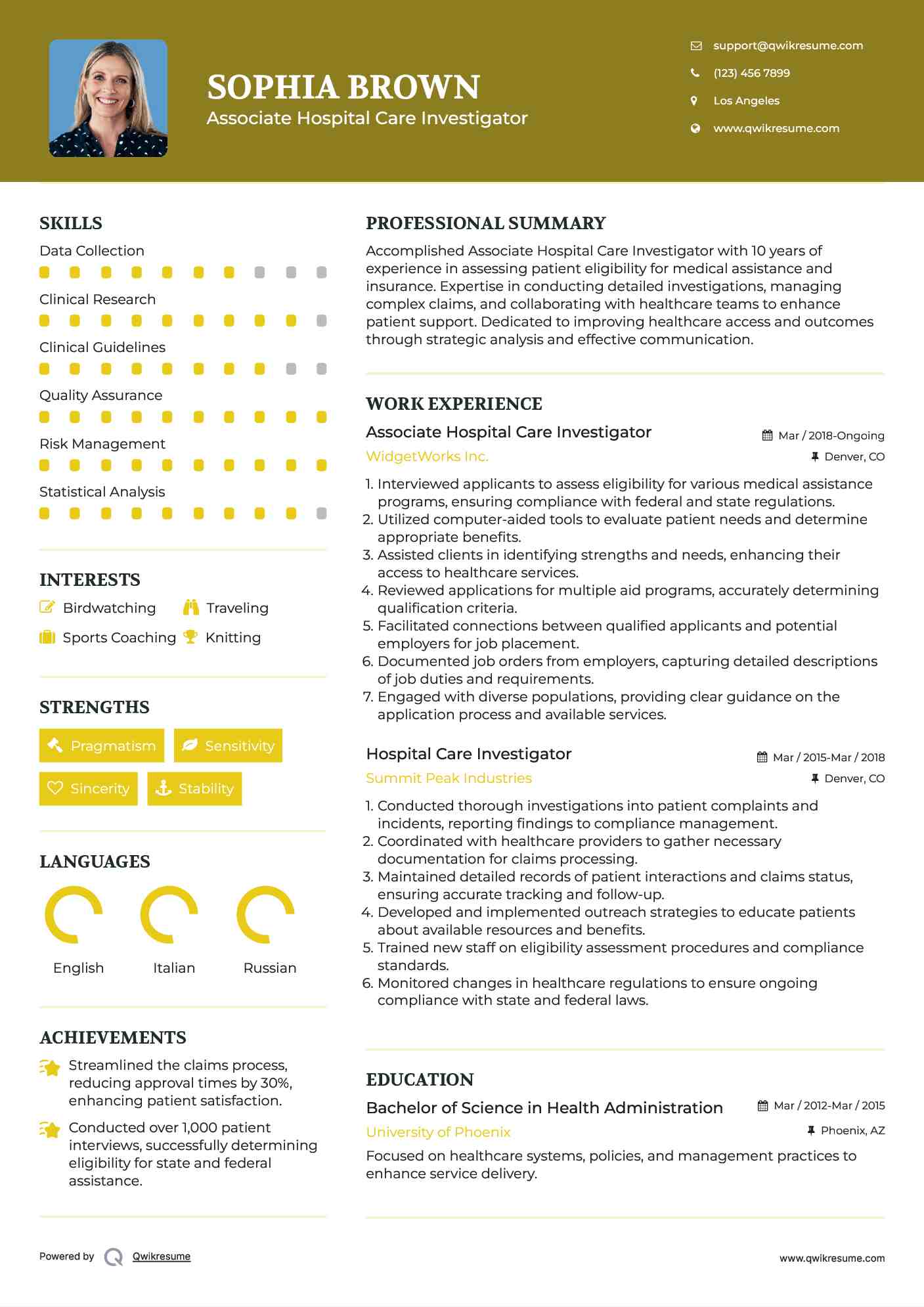 Associate Hospital Care Investigator Resume Model