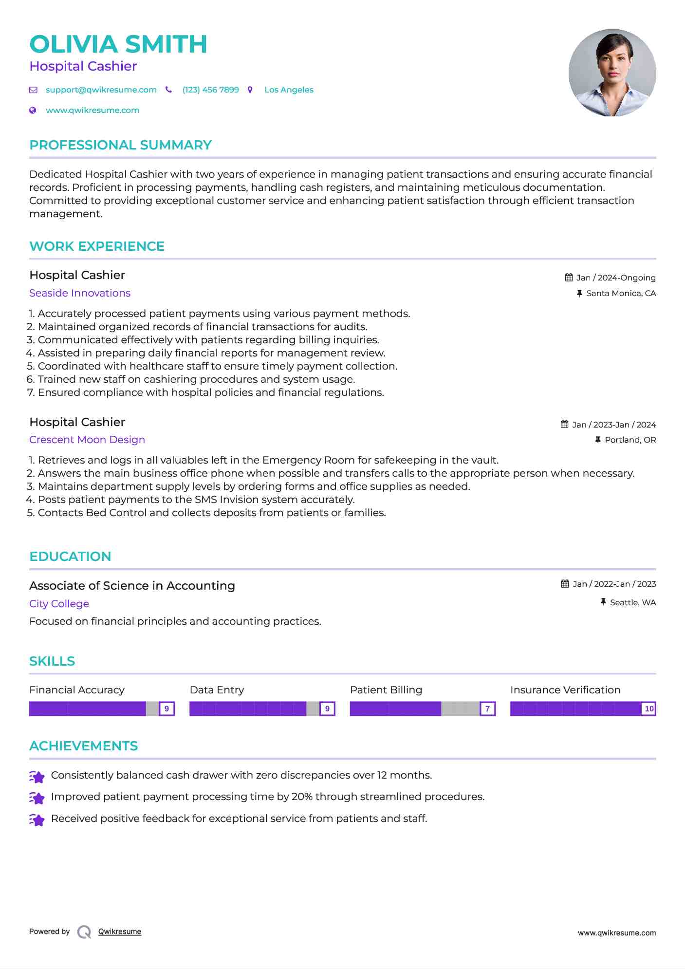 Hospital Cashier Resume Template