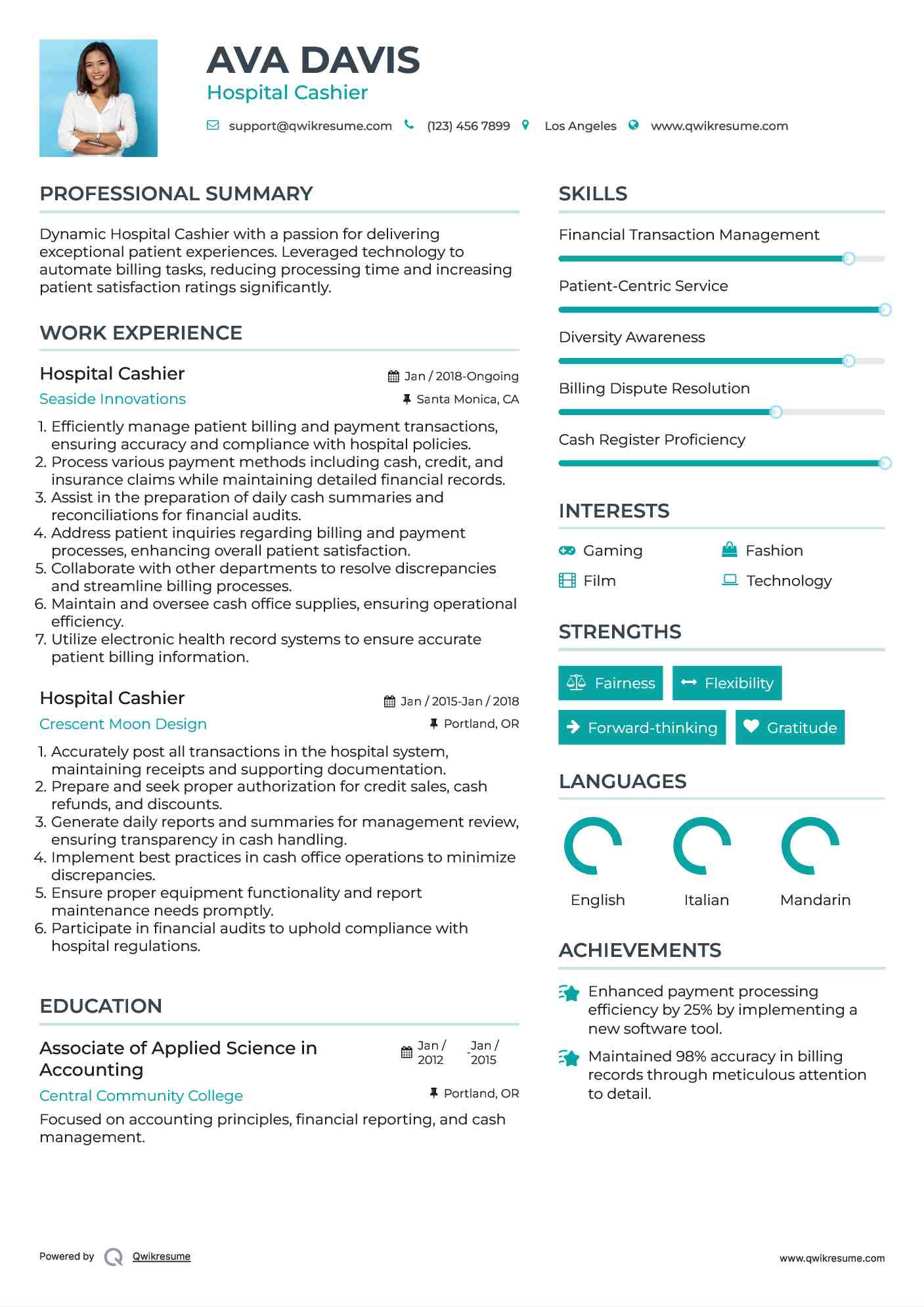 Hospital Cashier Resume Template