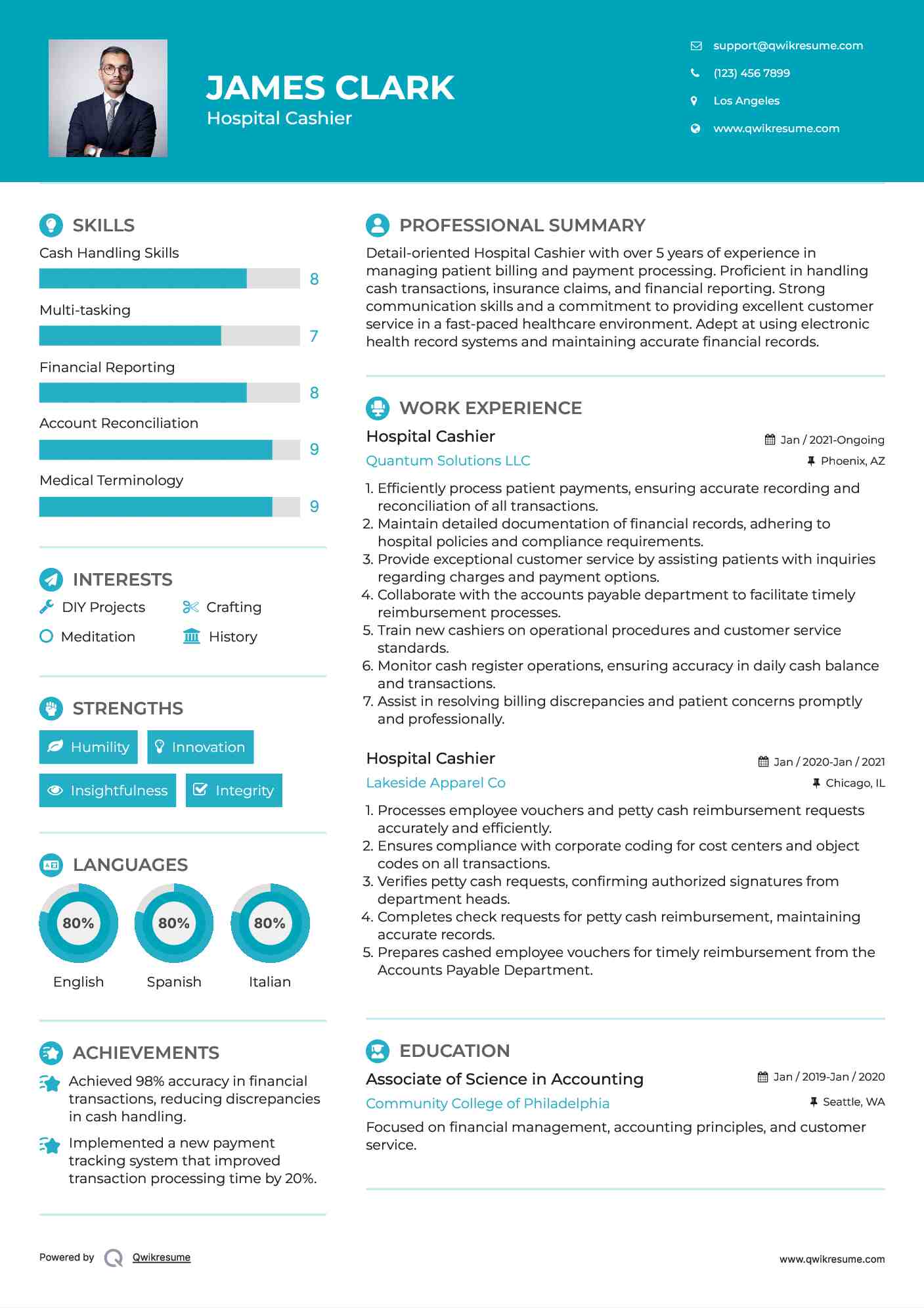 Hospital Cashier Resume Model