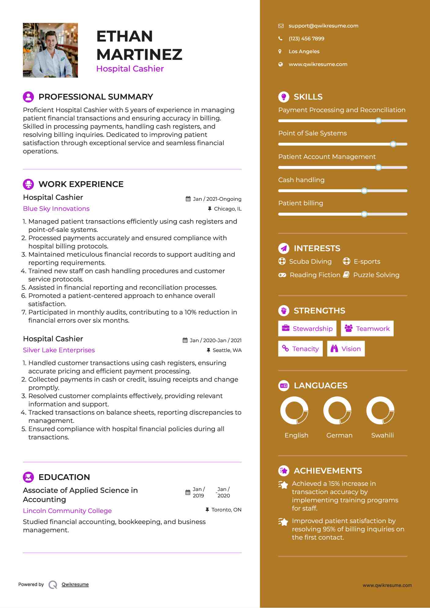 Hospital Cashier Resume Example