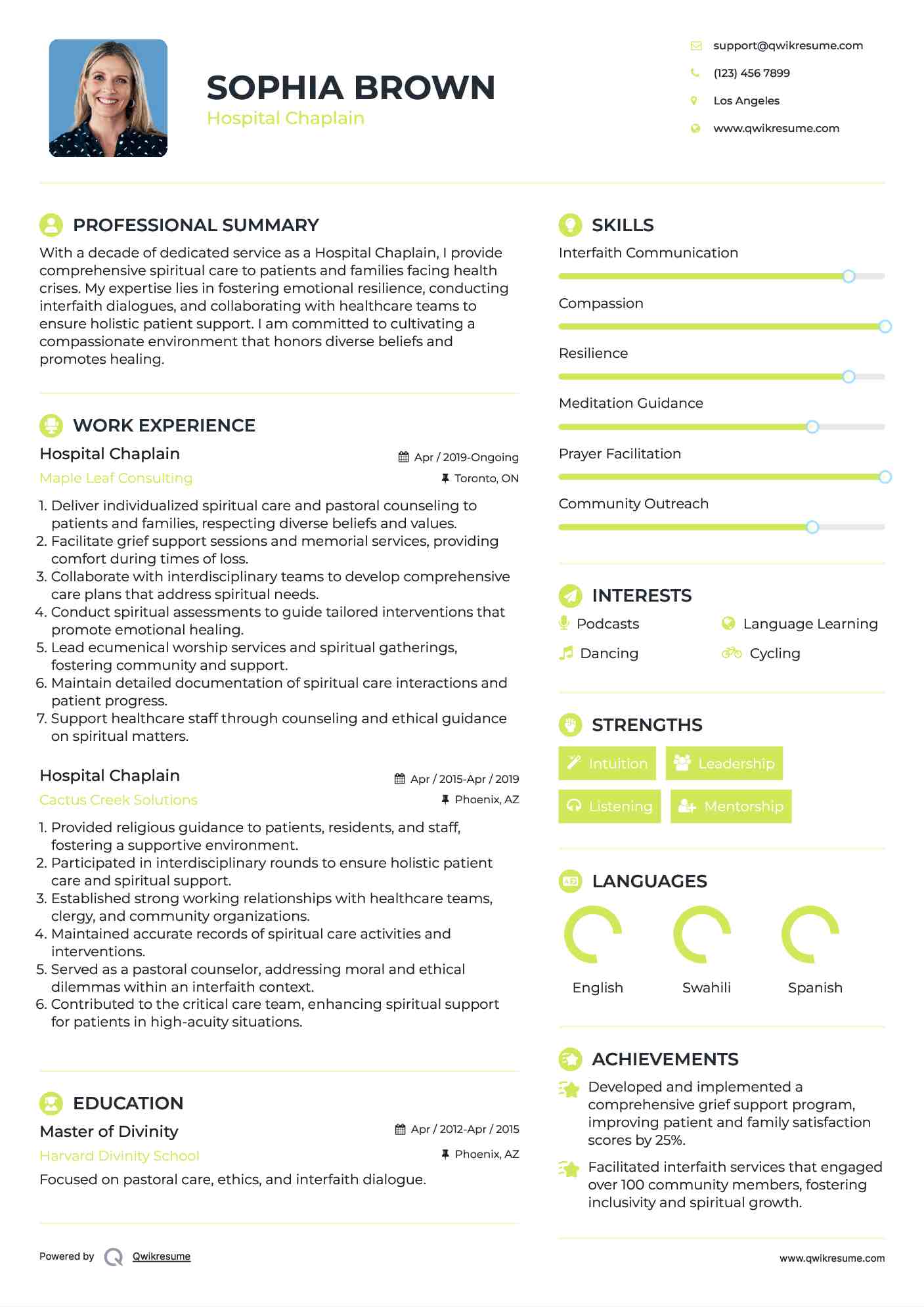 Hospital Chaplain Resume Template