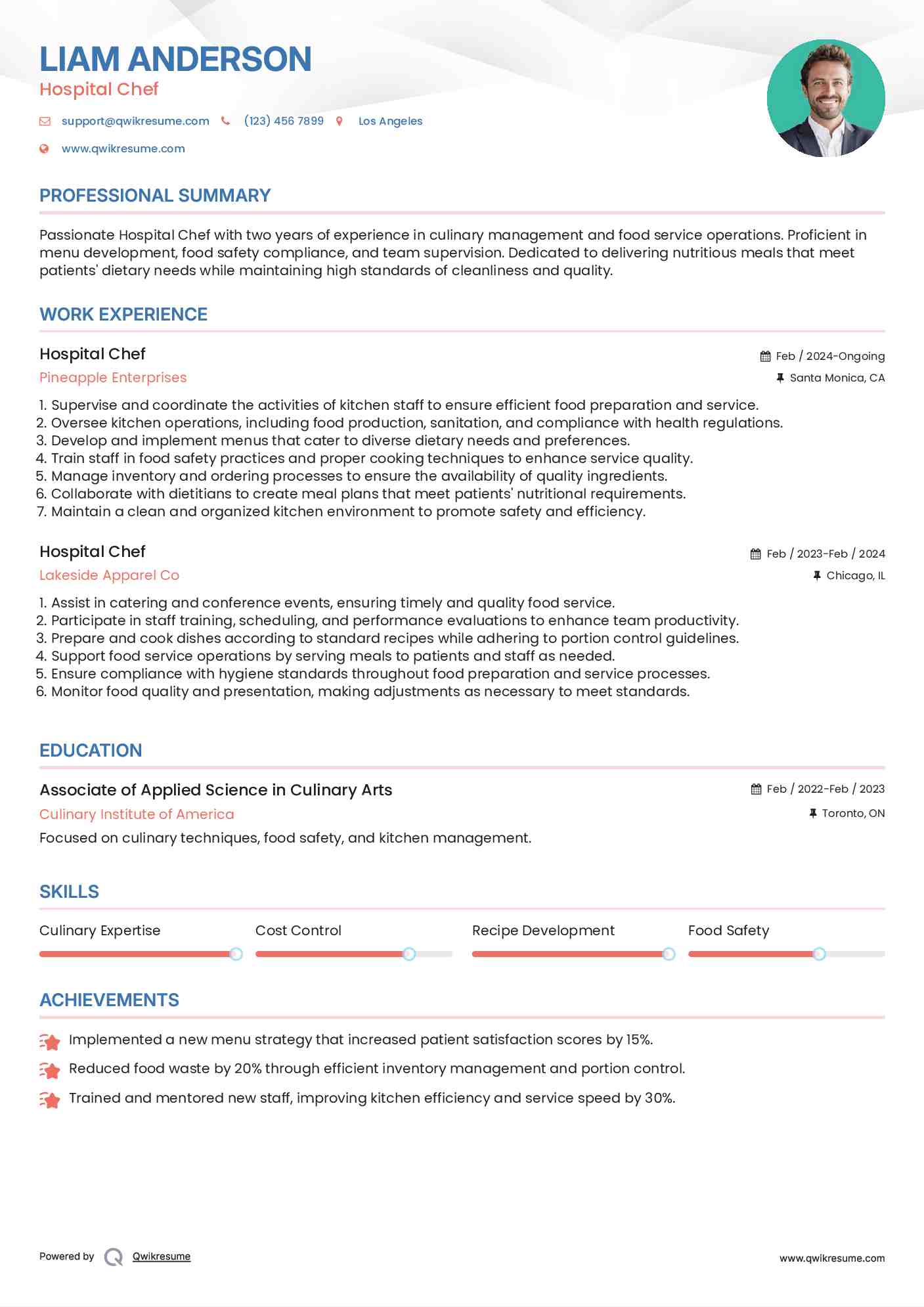 Hospital Chef Resume Format