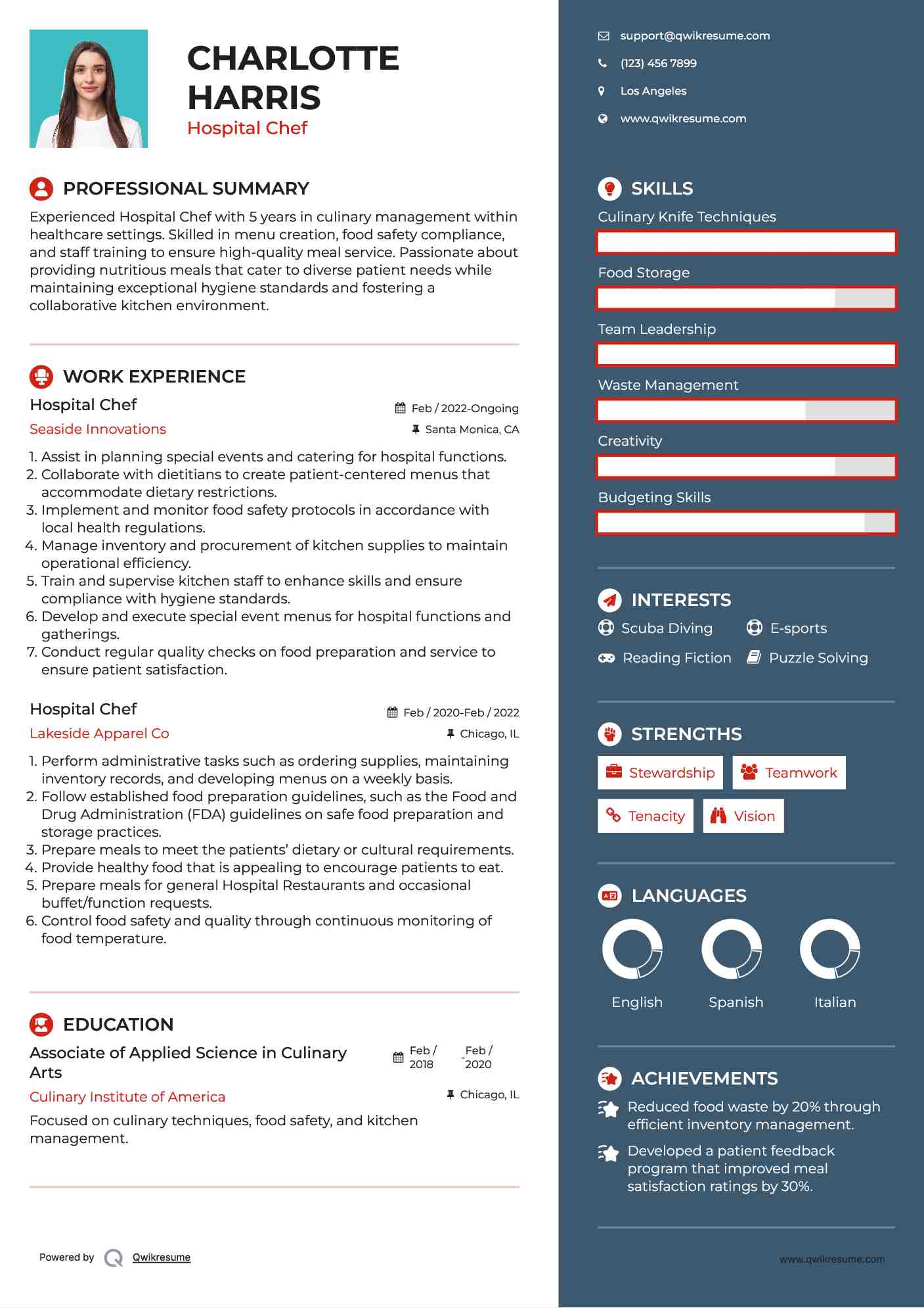 Hospital Chef Resume Sample