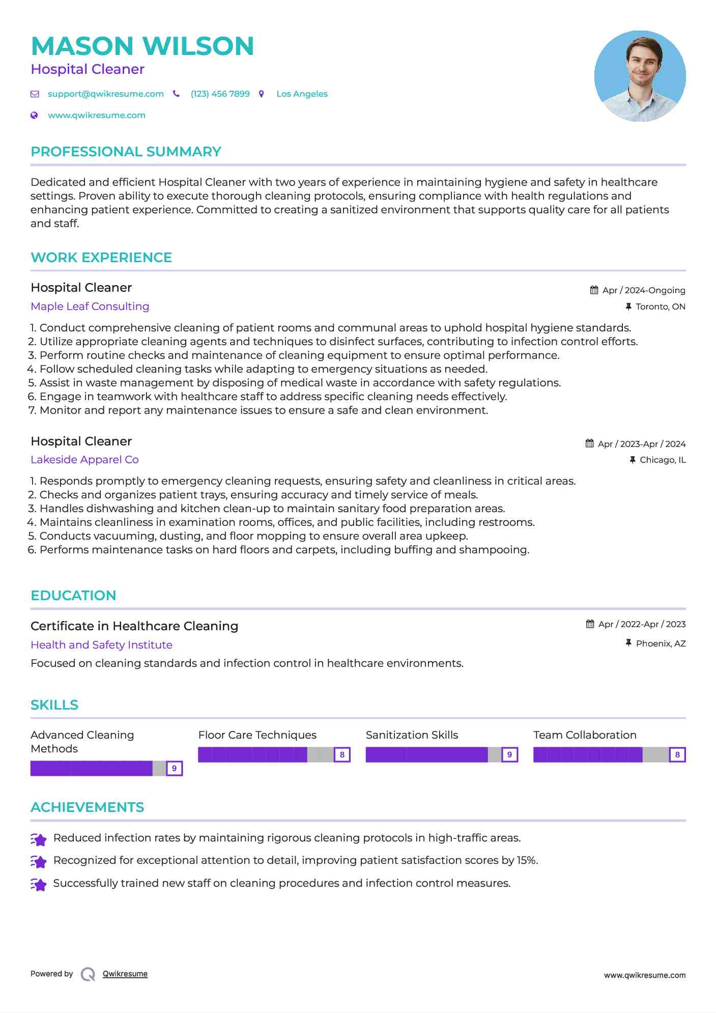 Hospital Cleaner Resume Sample