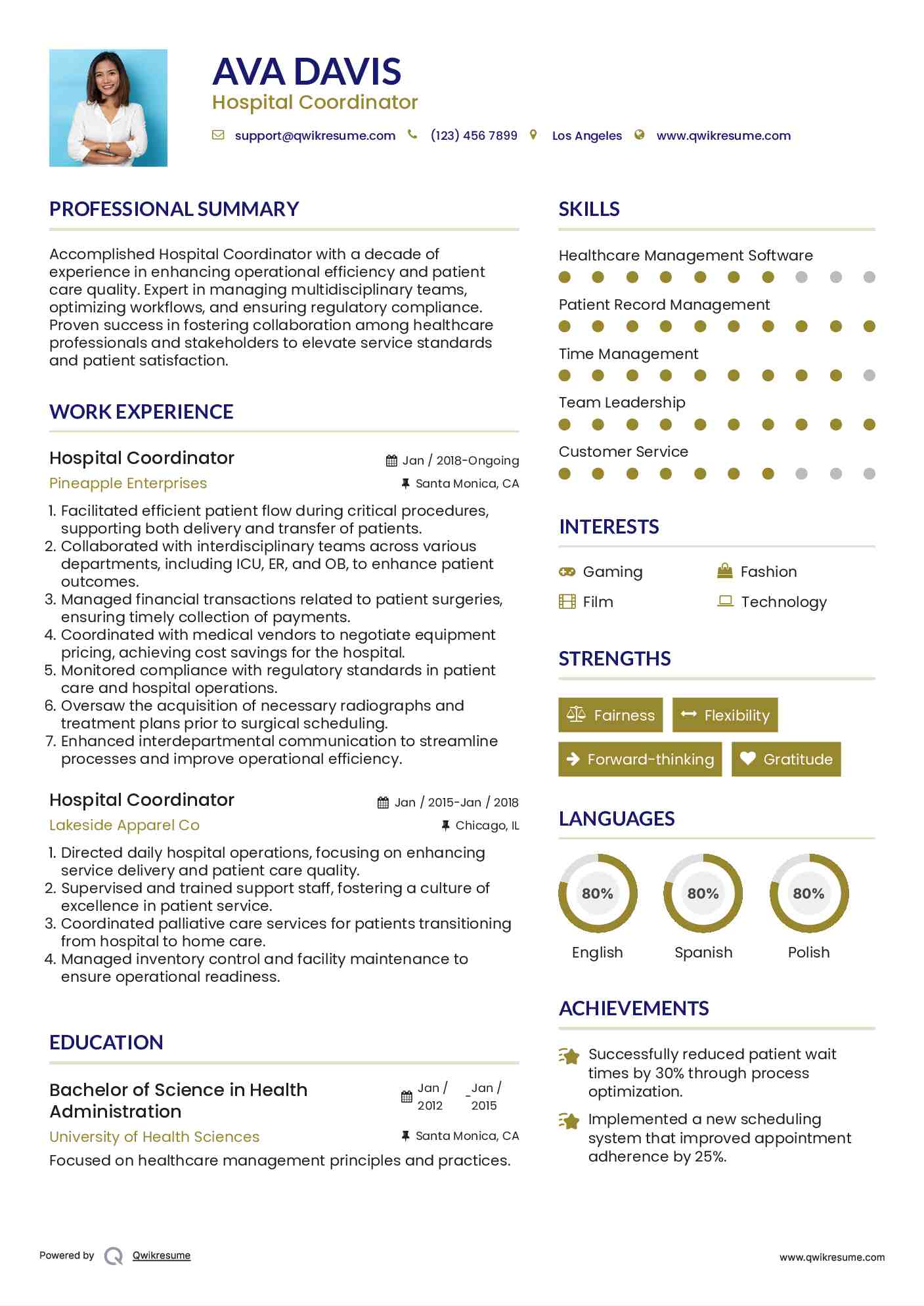 Hospital Coordinator Resume Model