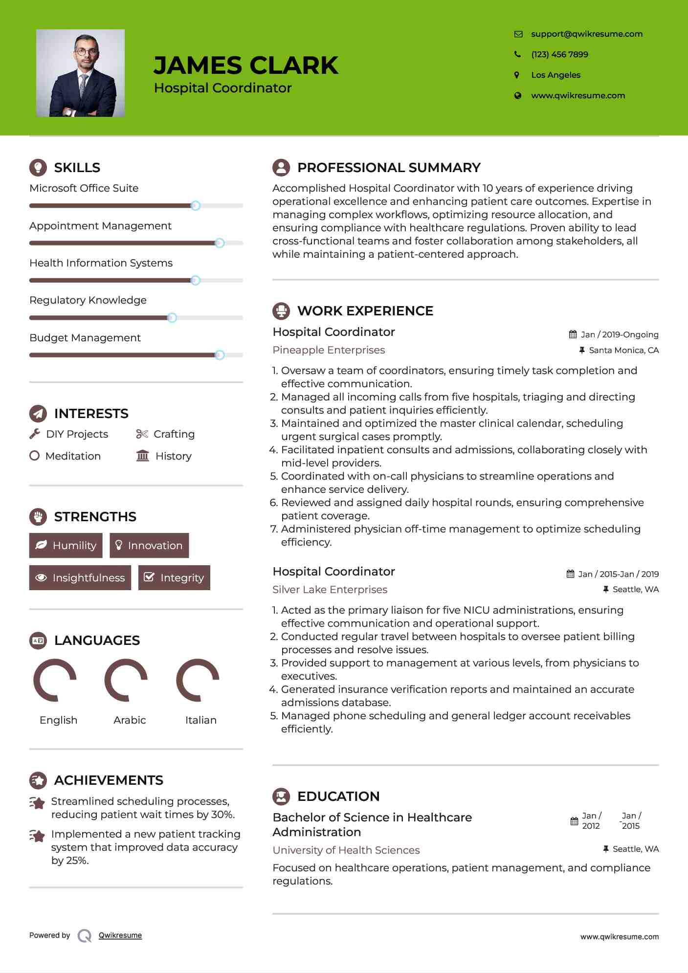 Hospital Coordinator Resume Sample