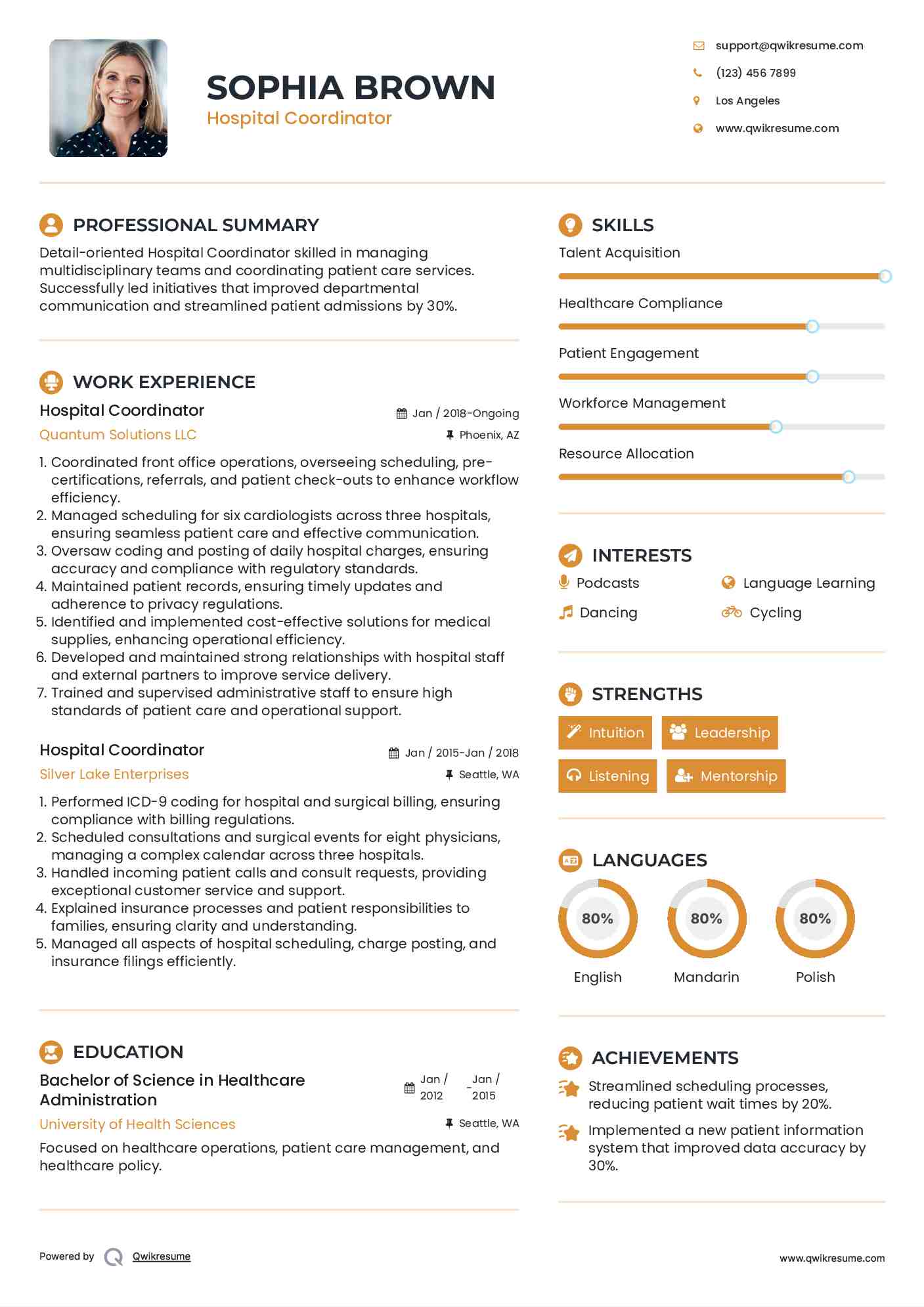 Hospital Coordinator Resume Model