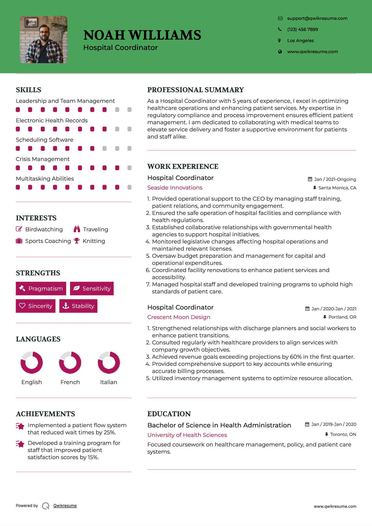Hospital Coordinator Resume Template