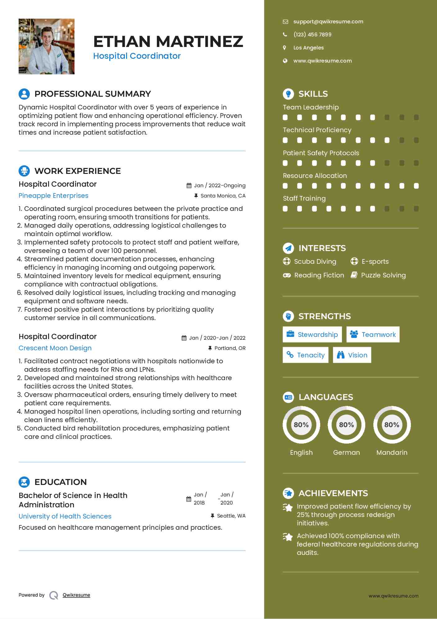 Hospital Coordinator Resume Format