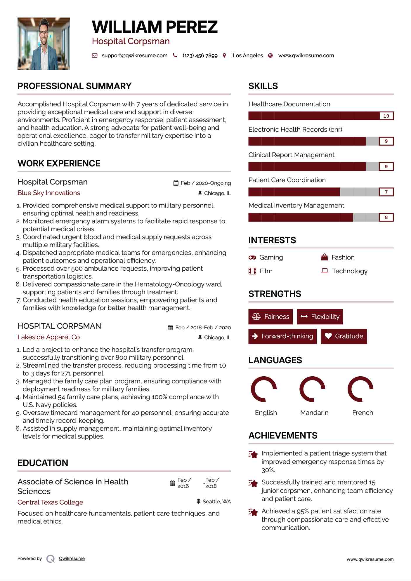 Hospital Corpsman Resume Template