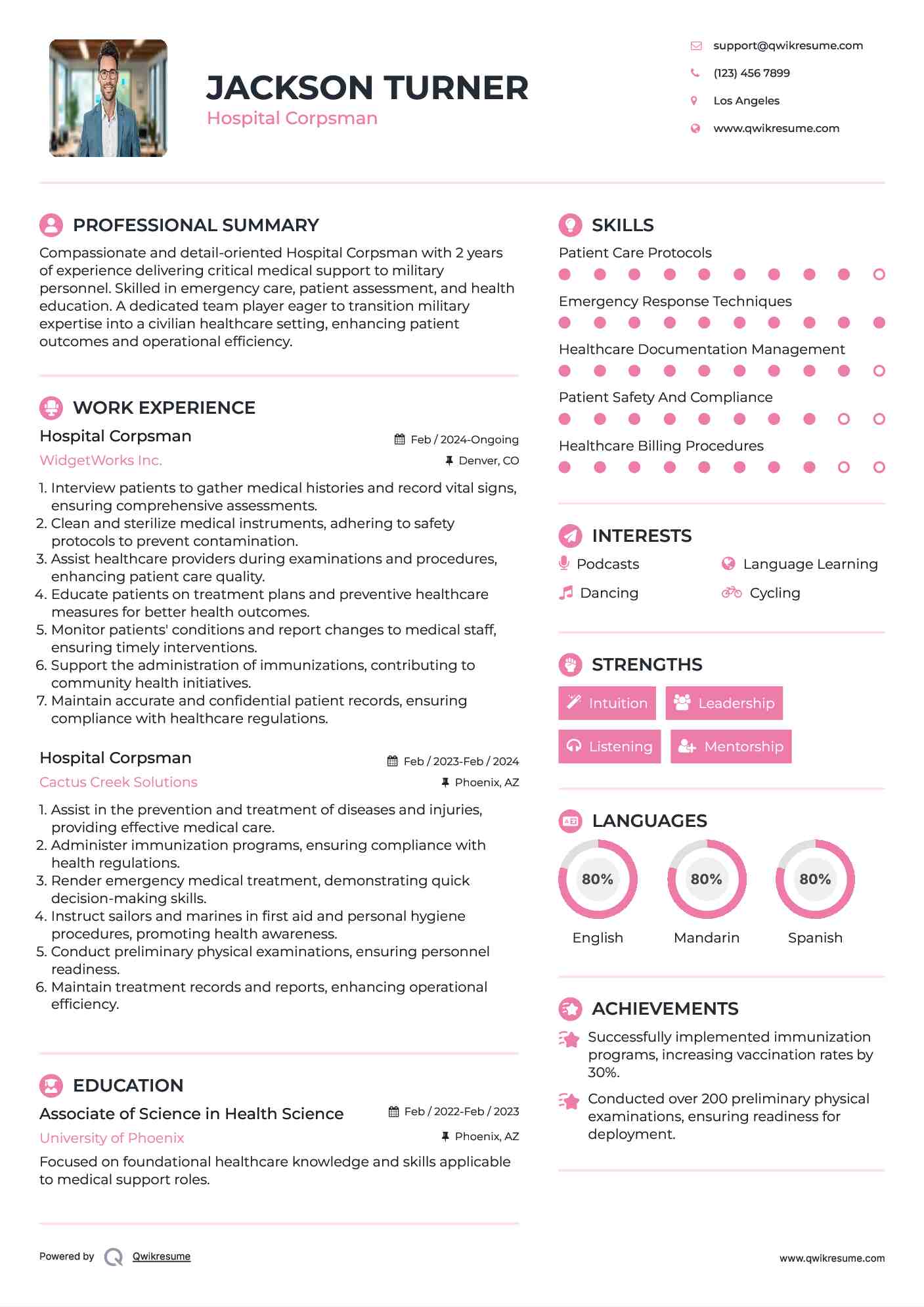 Hospital Corpsman Resume Example