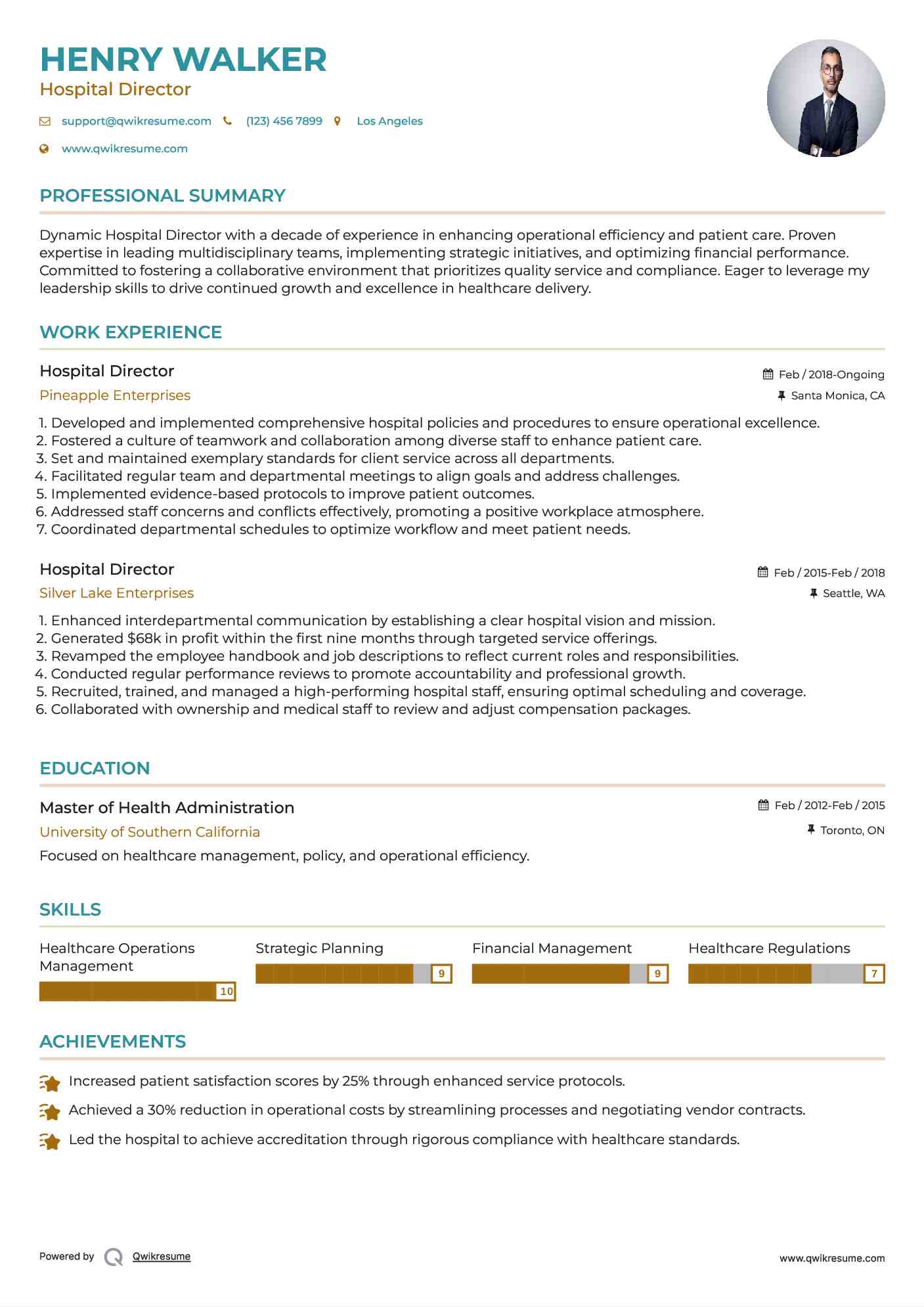 Hospital Director Resume Format