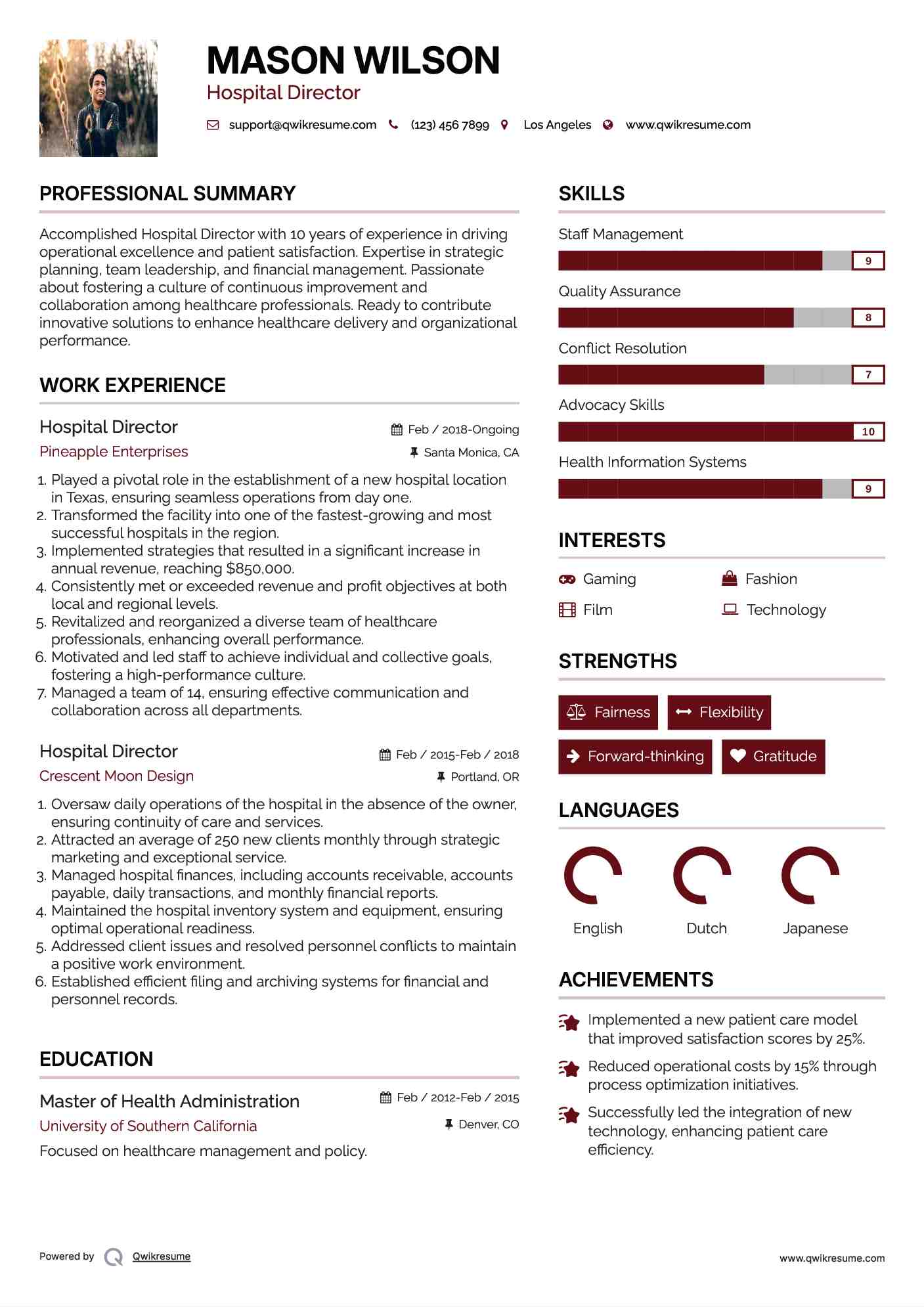 Hospital Director Resume Template