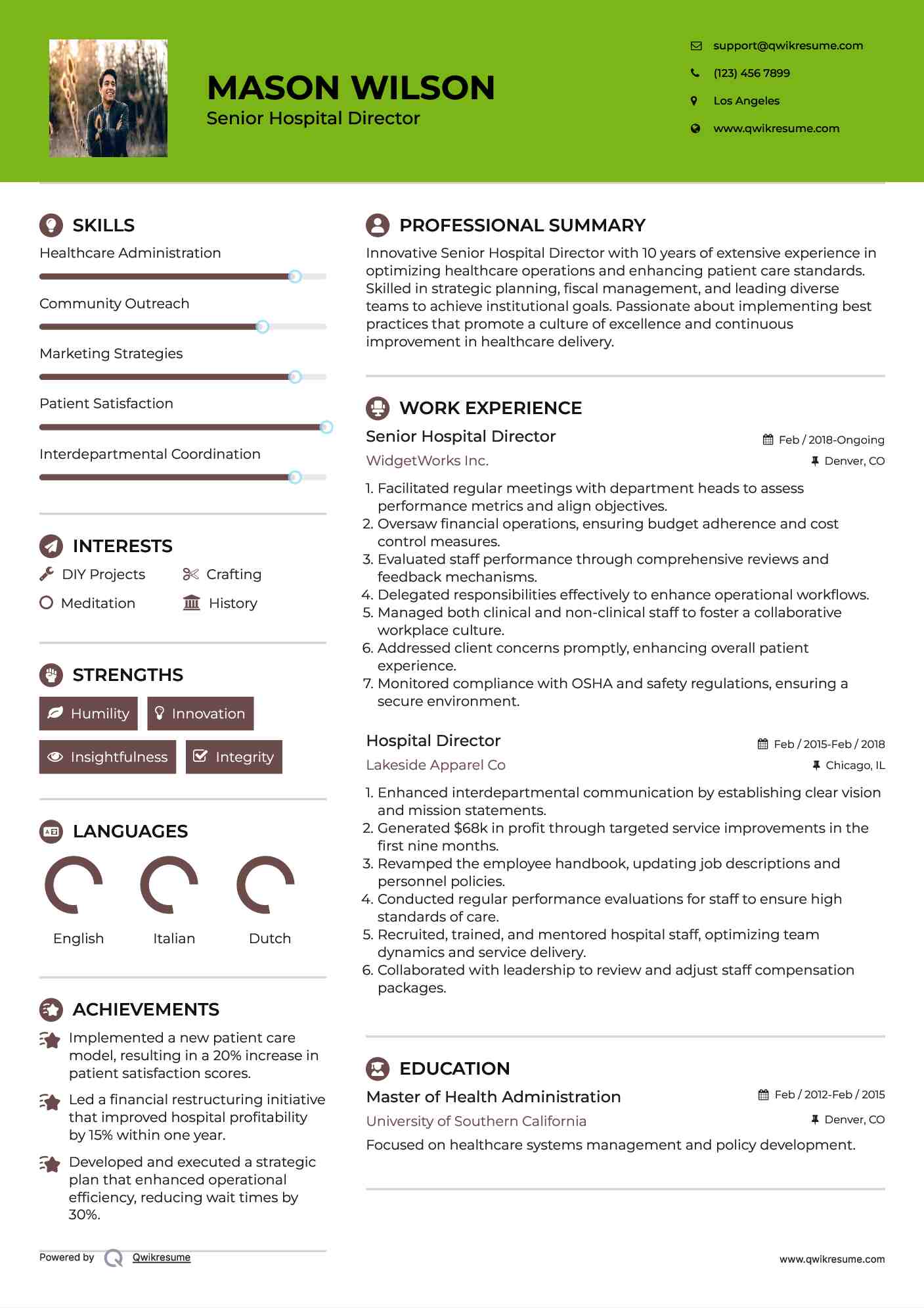 Senior Hospital Director
 Resume Format