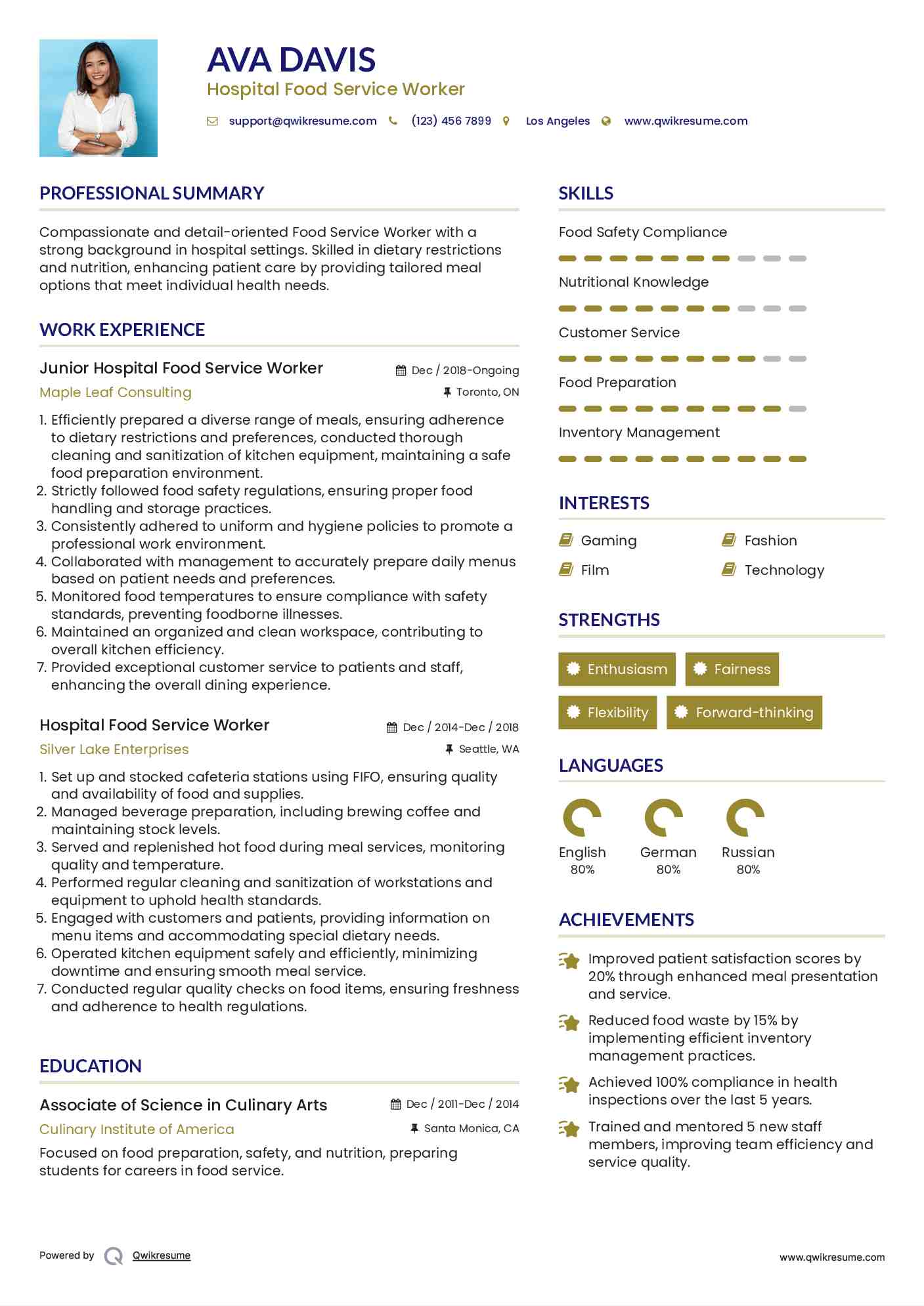 Junior Hospital Food Service Worker Resume Format