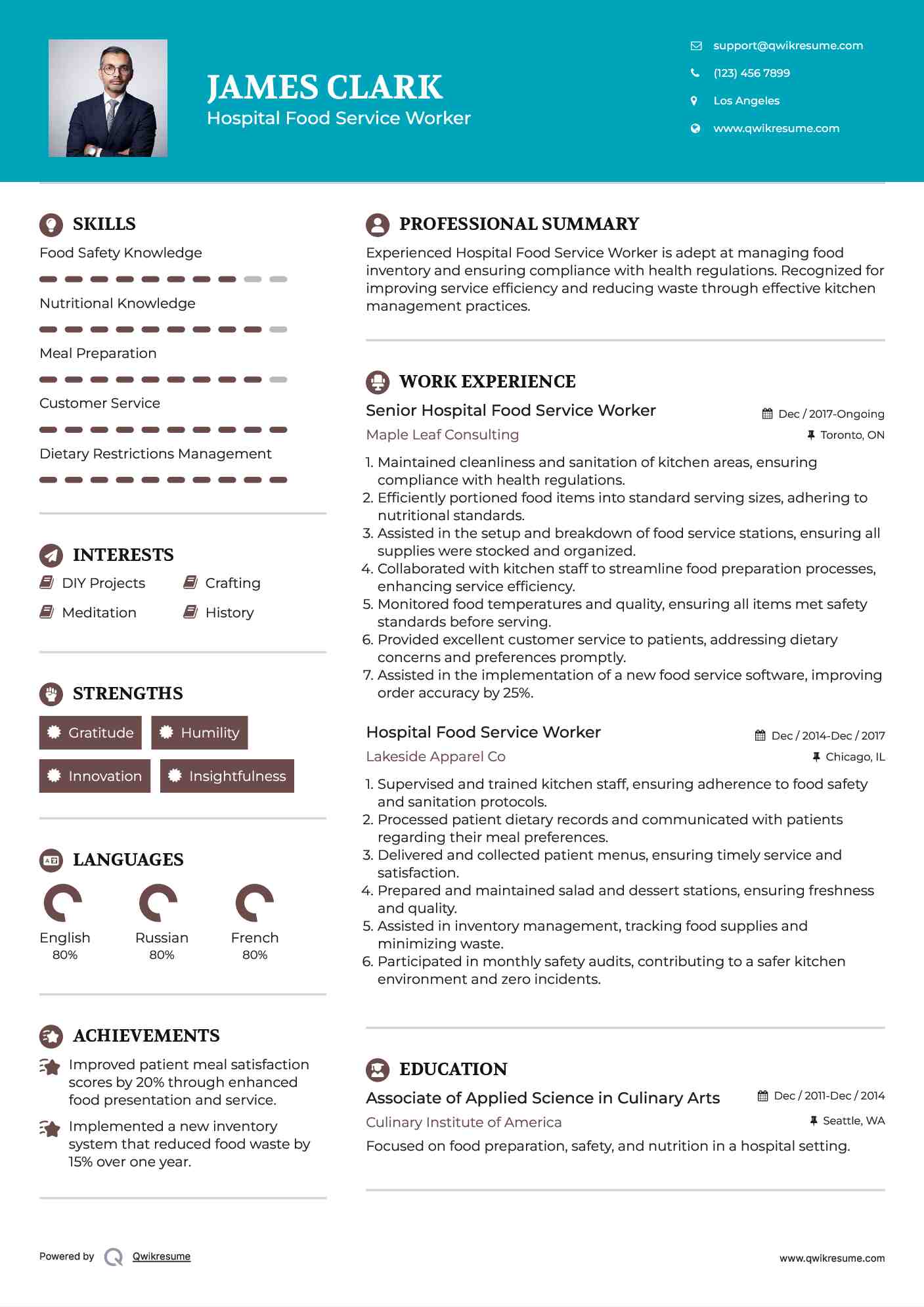 Senior Hospital Food Service Worker Resume Format