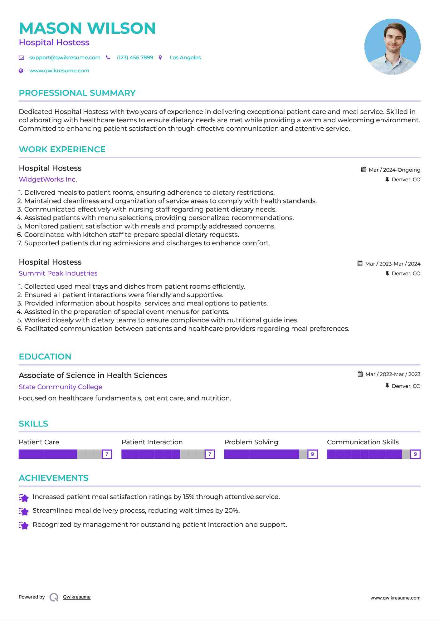 Hospital Hostess Resume Template