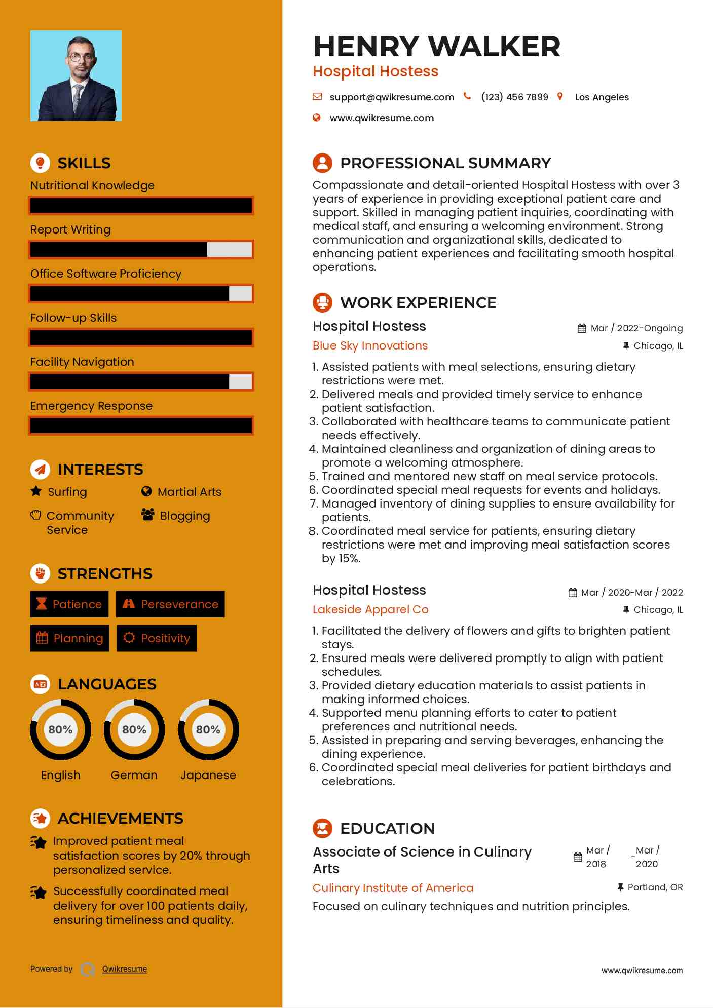 Hospital Hostess Resume Template