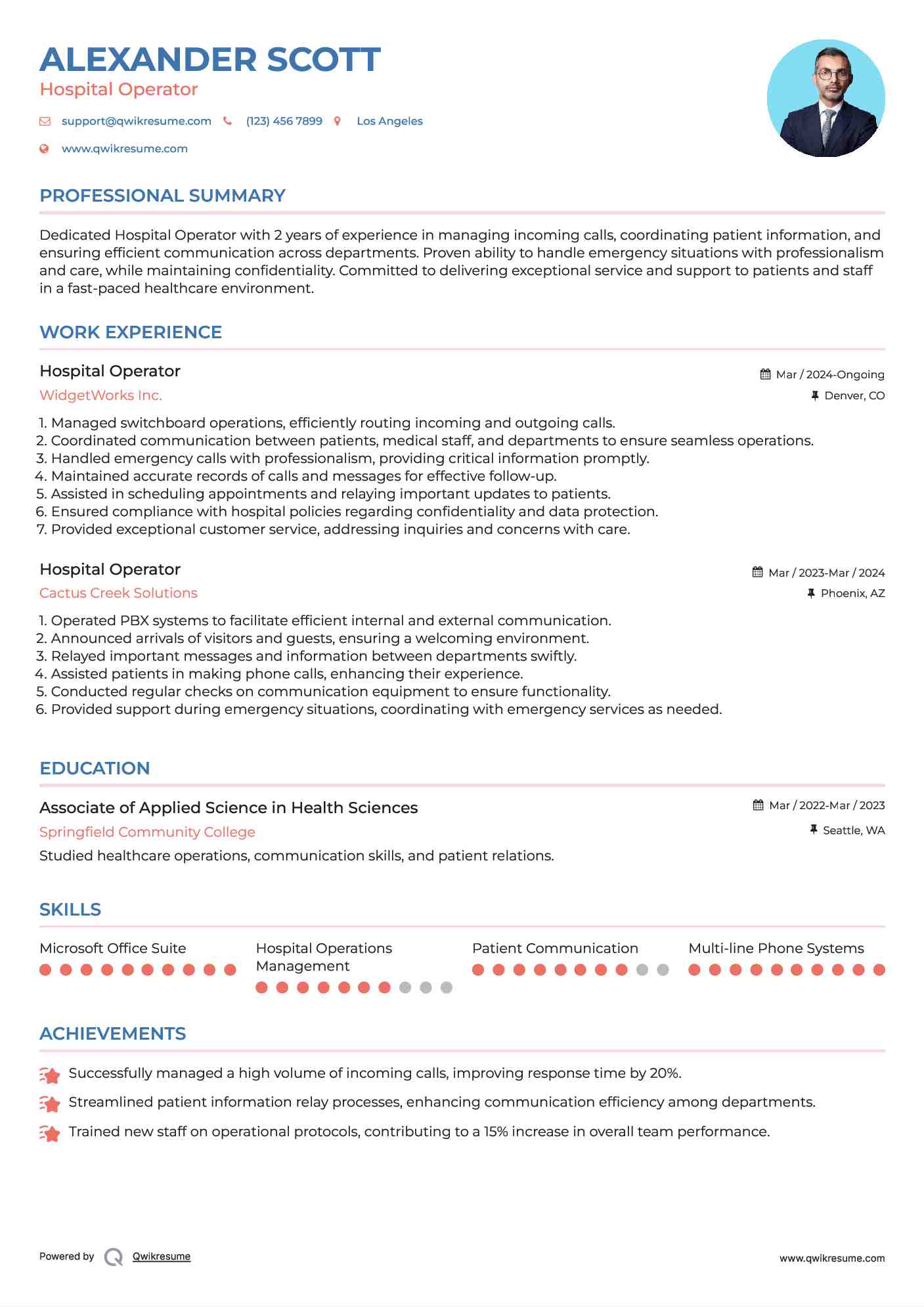 Hospital Operator Resume Format