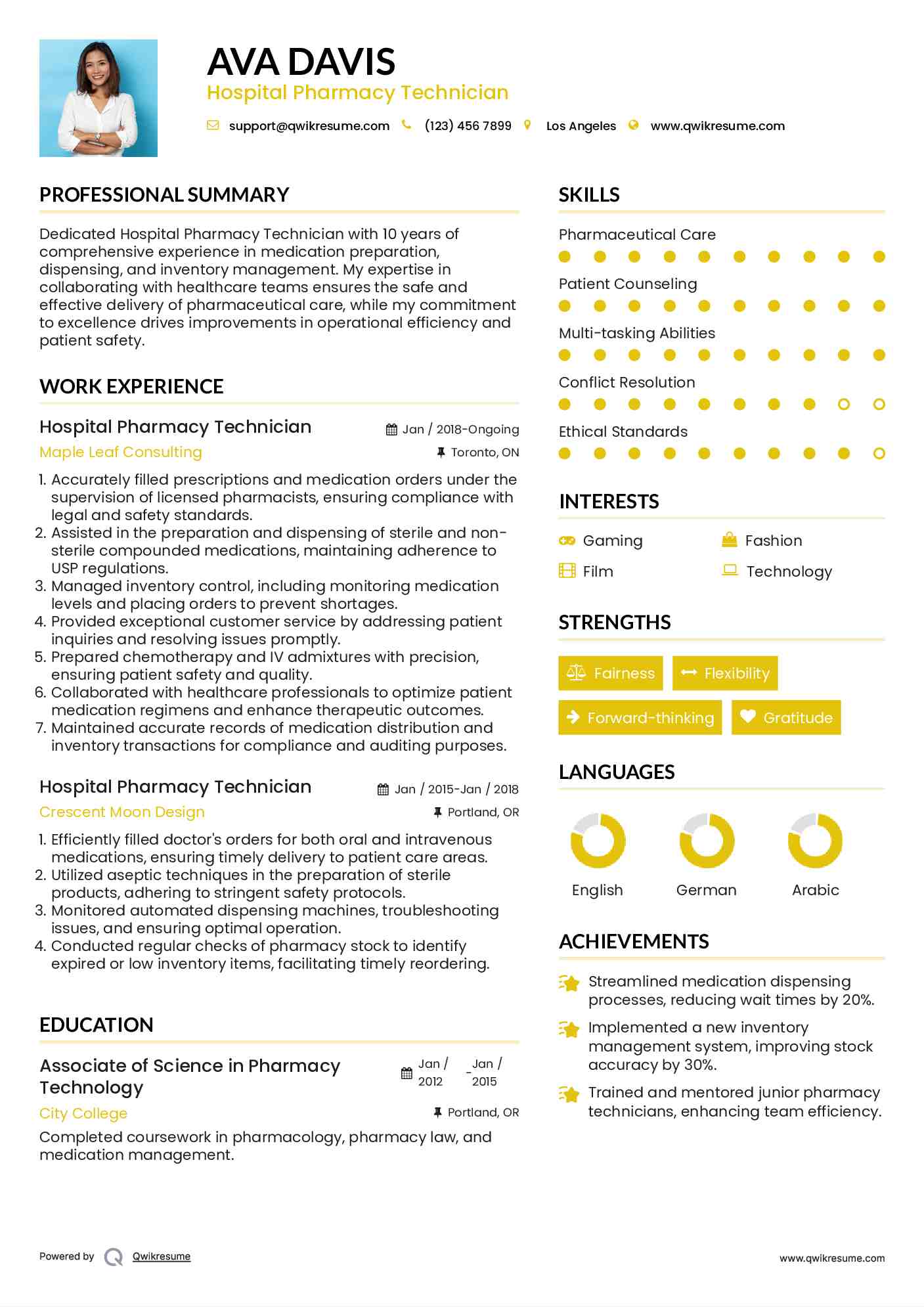 Hospital Pharmacy Technician Resume Example