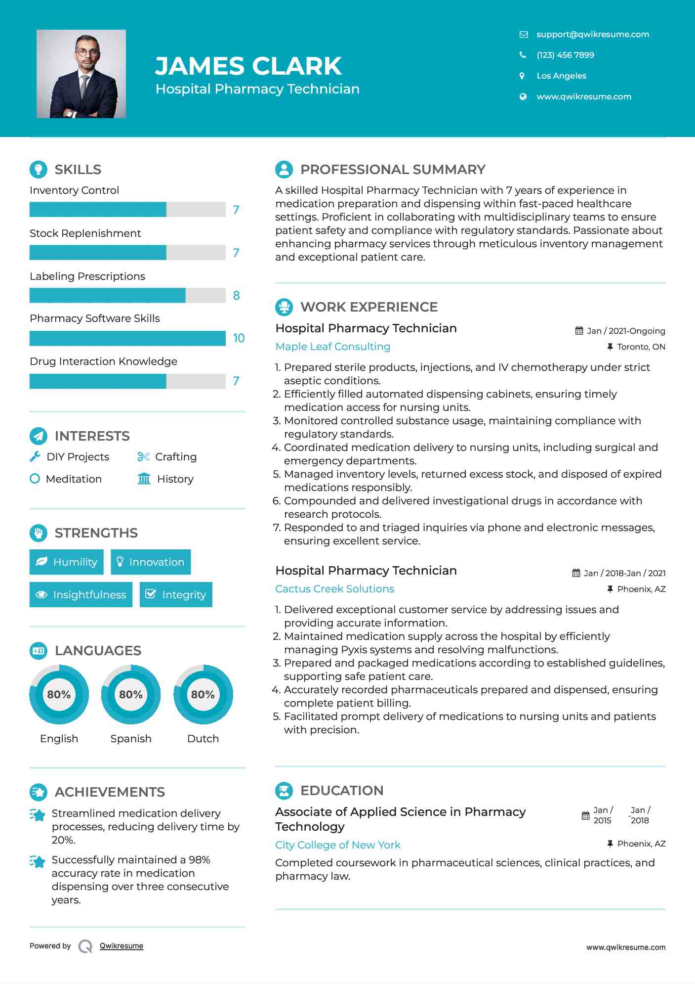 Hospital Pharmacy Technician Resume Example