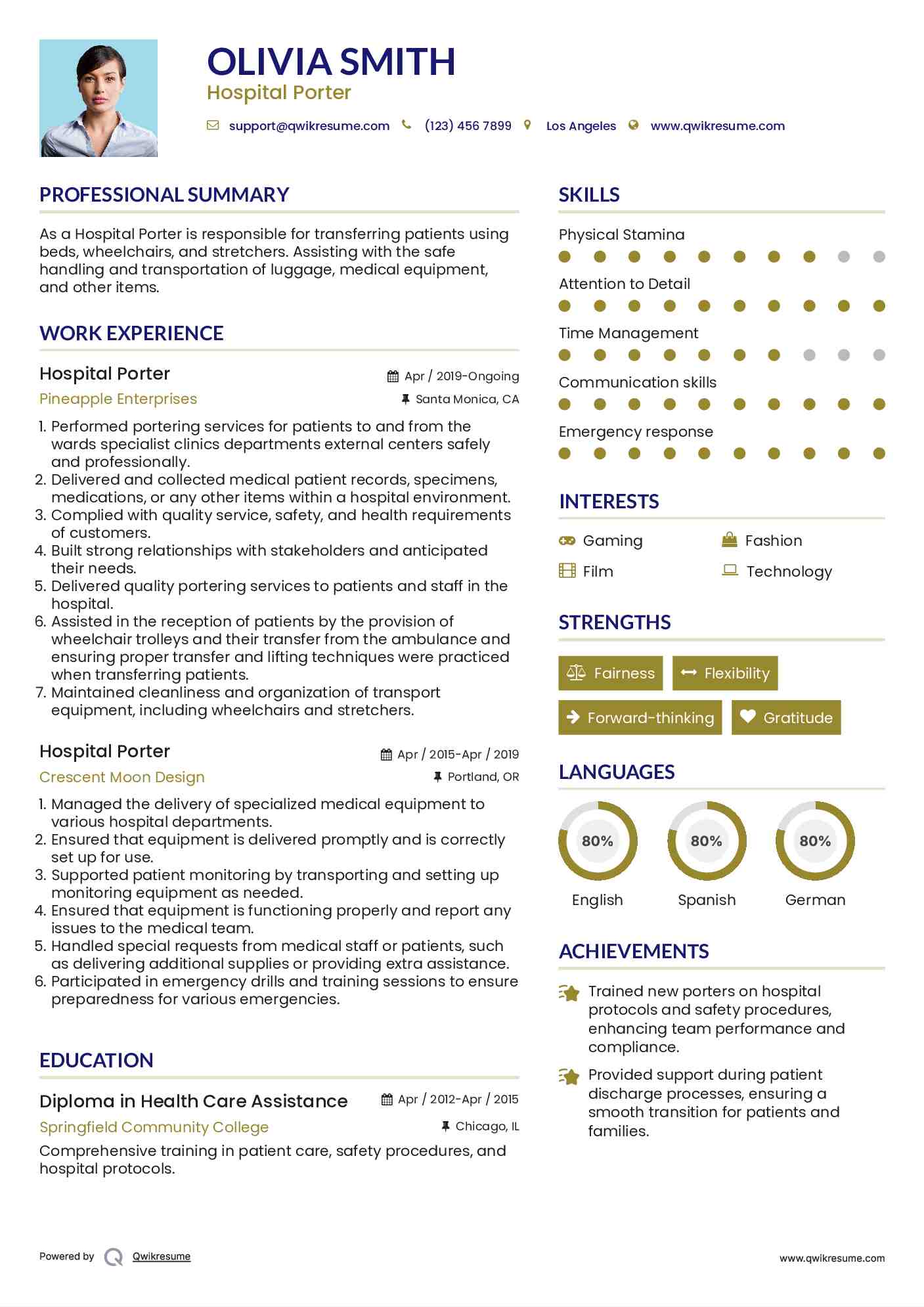 Hospital Porter Resume Sample