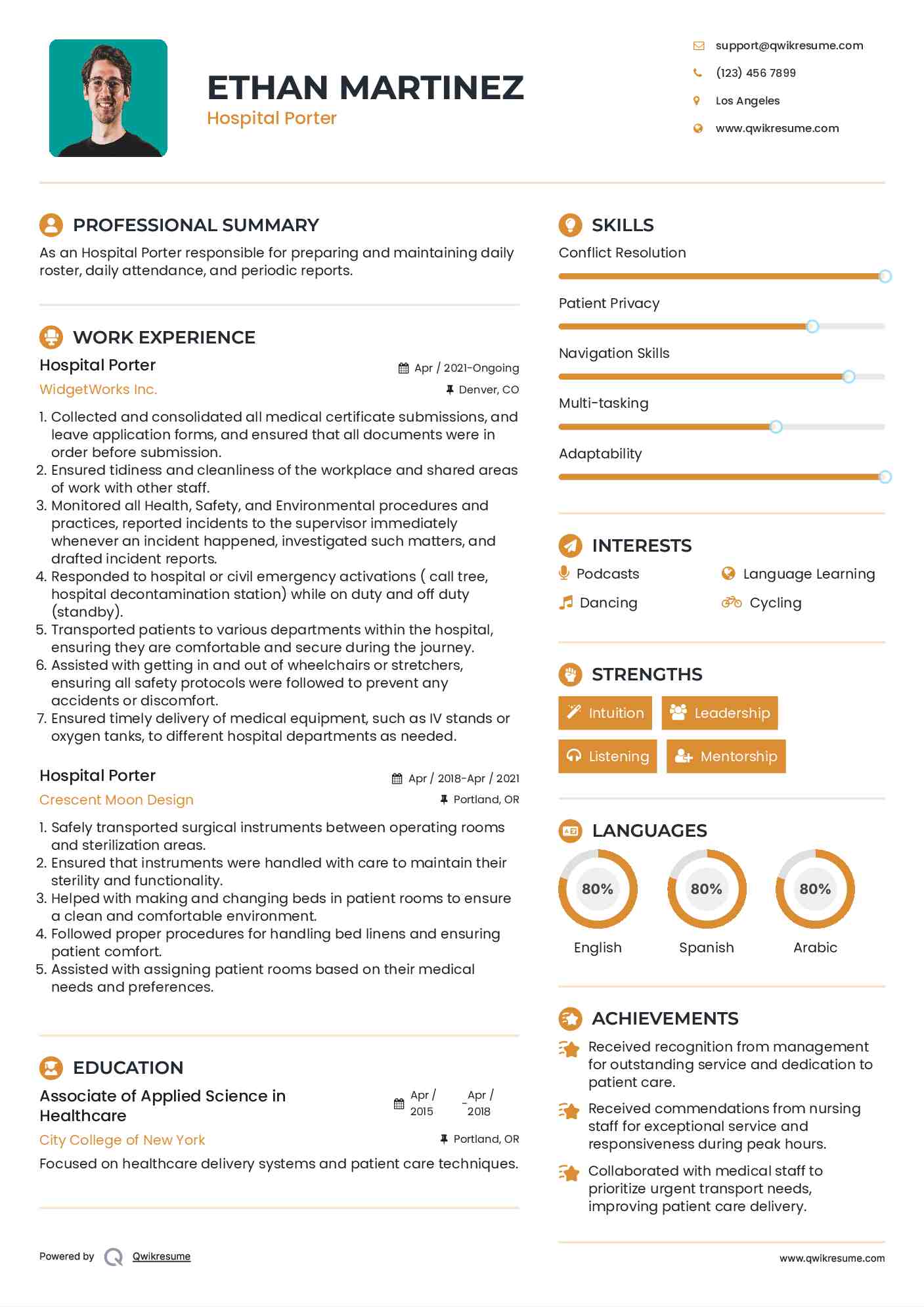 Hospital Porter Resume Format