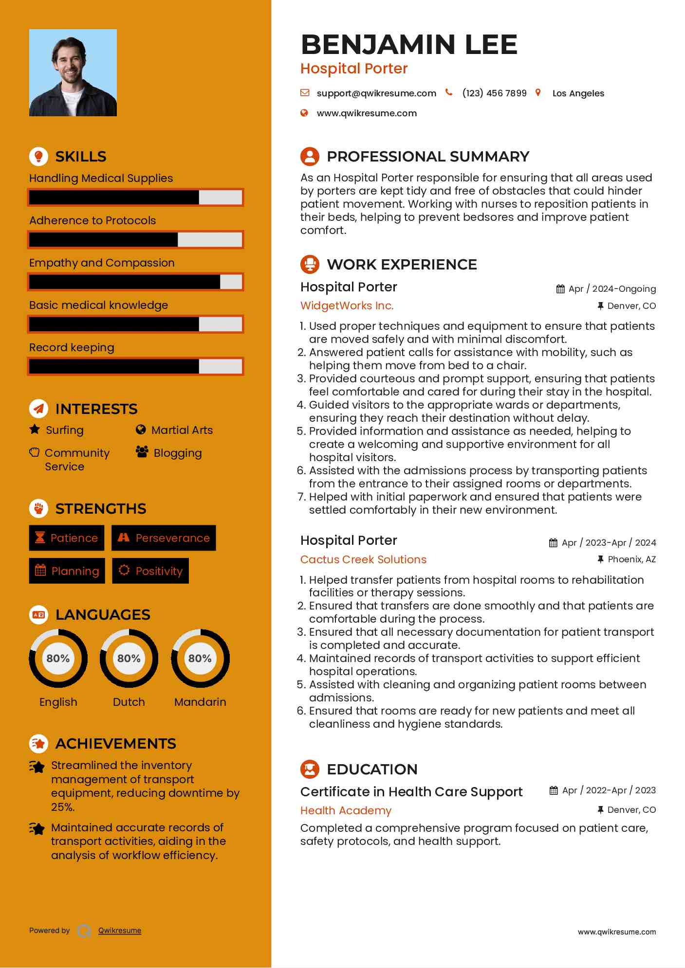 Hospital Porter Resume Example