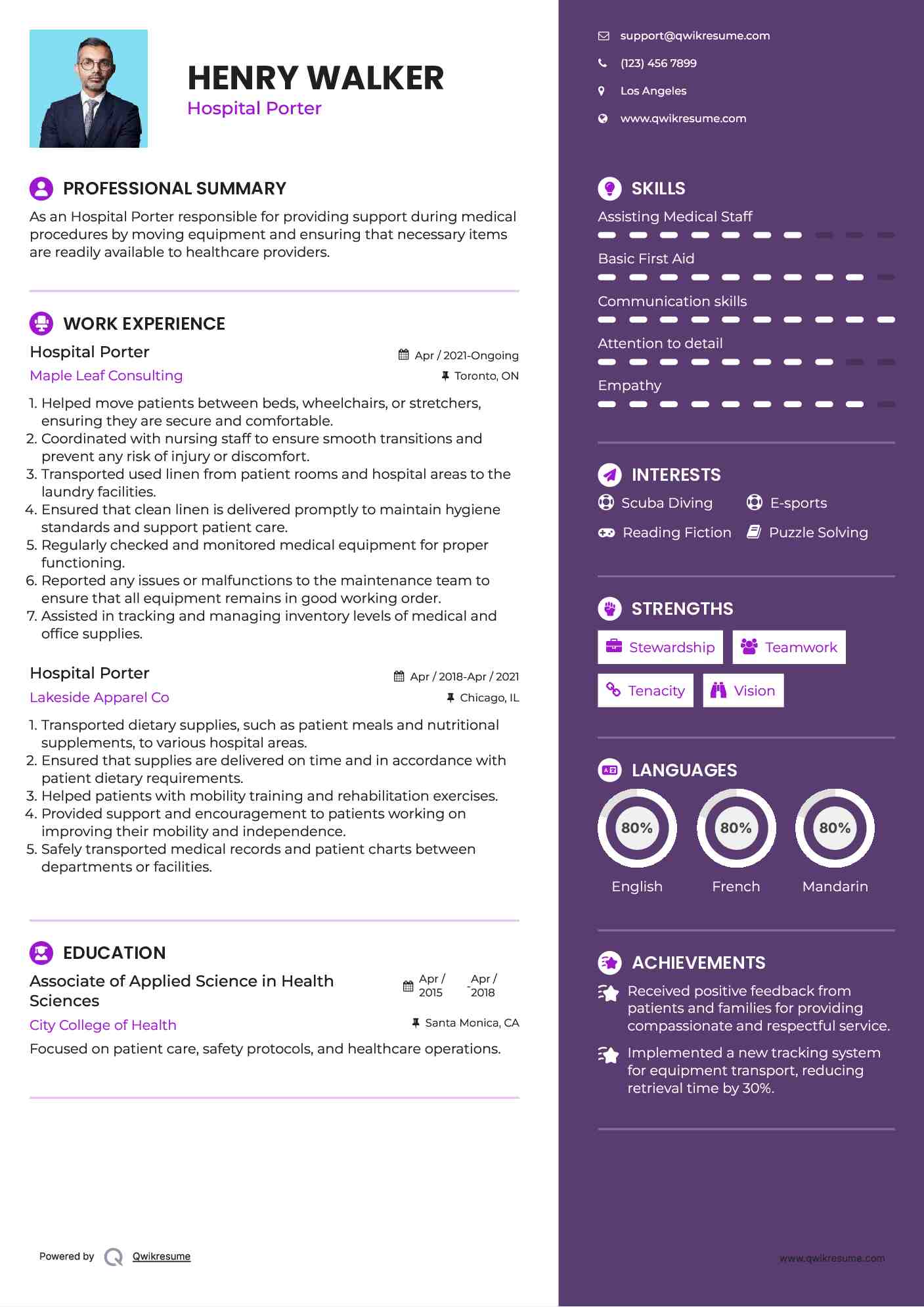 Hospital Porter Resume Format